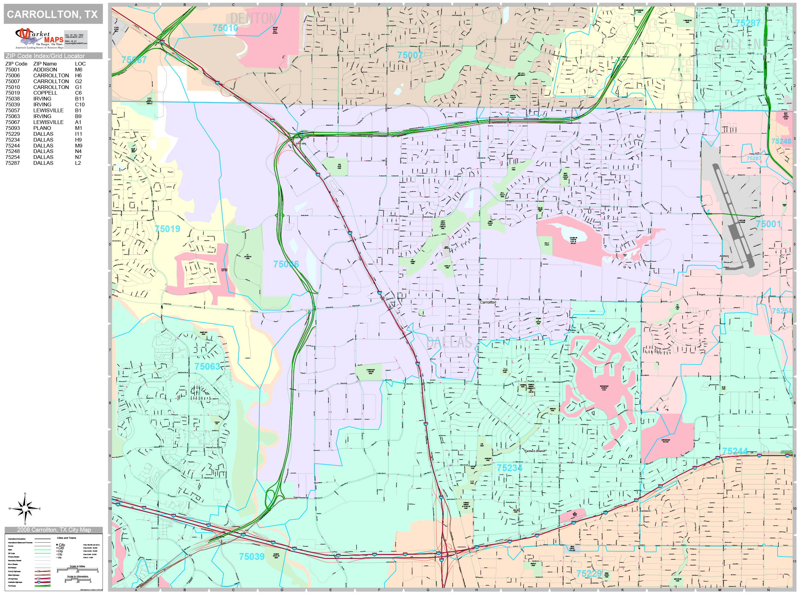 Carrollton Texas Wall Map (Premium Style) by MarketMAPS - MapSales