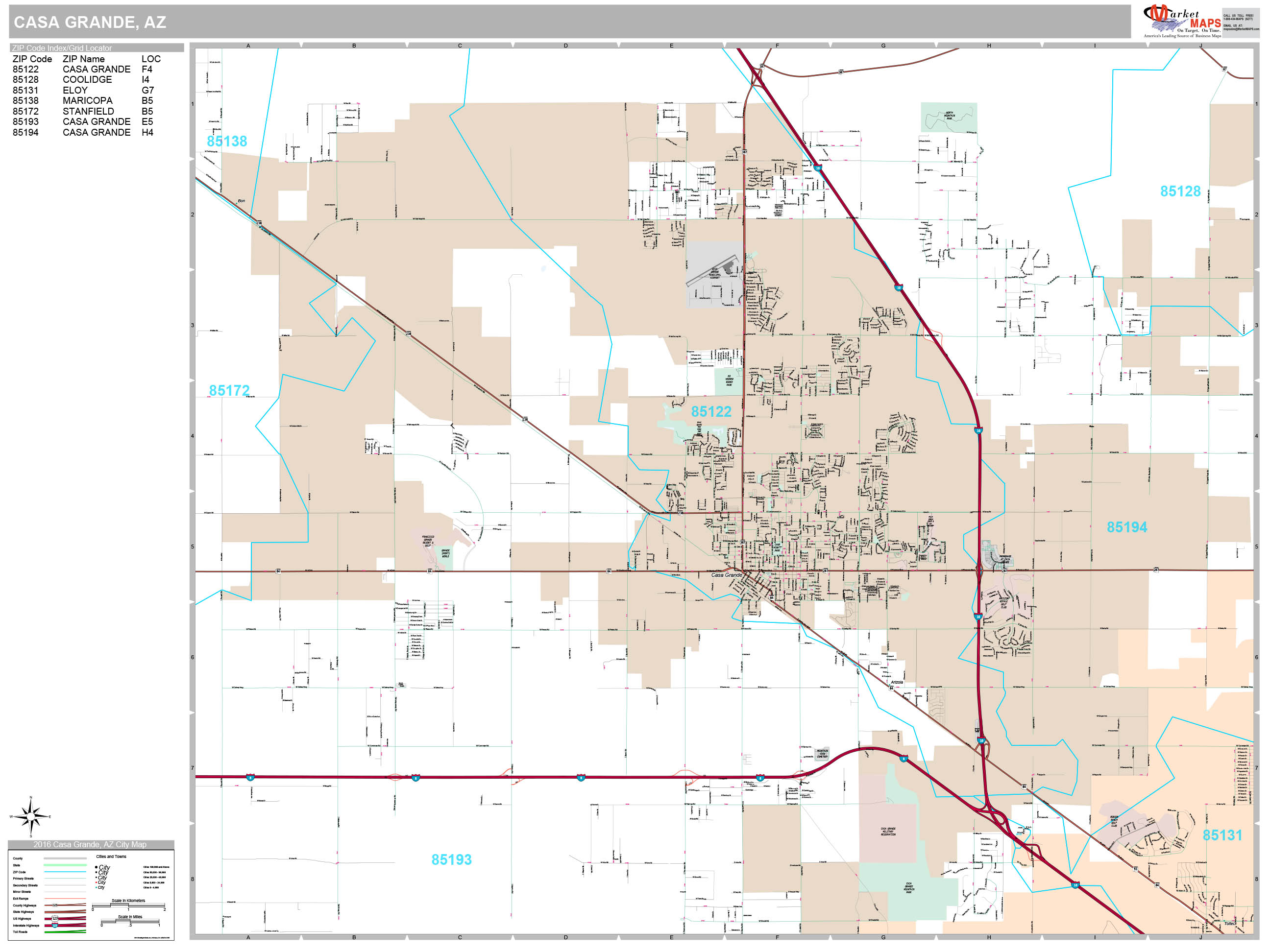 Casa Grande Arizona Wall Map (Premium Style) by MarketMAPS