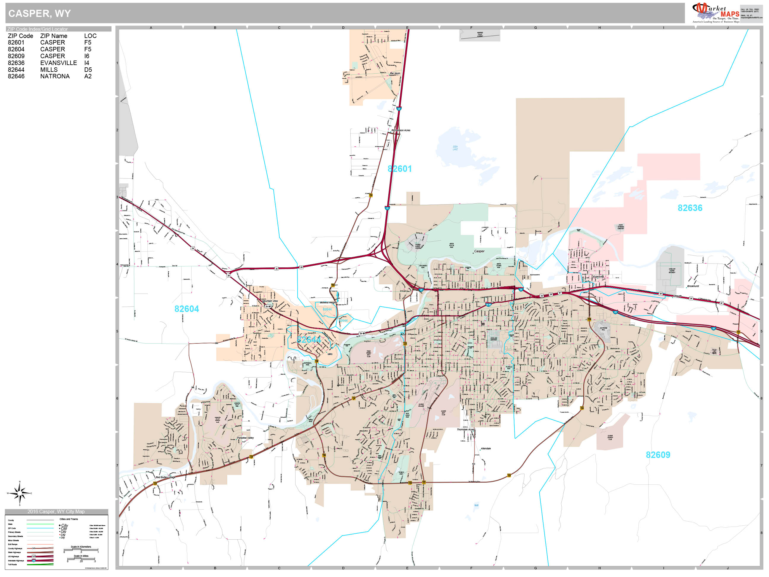 Casper Wyoming Wall Map (Premium Style) by MarketMAPS MapSales