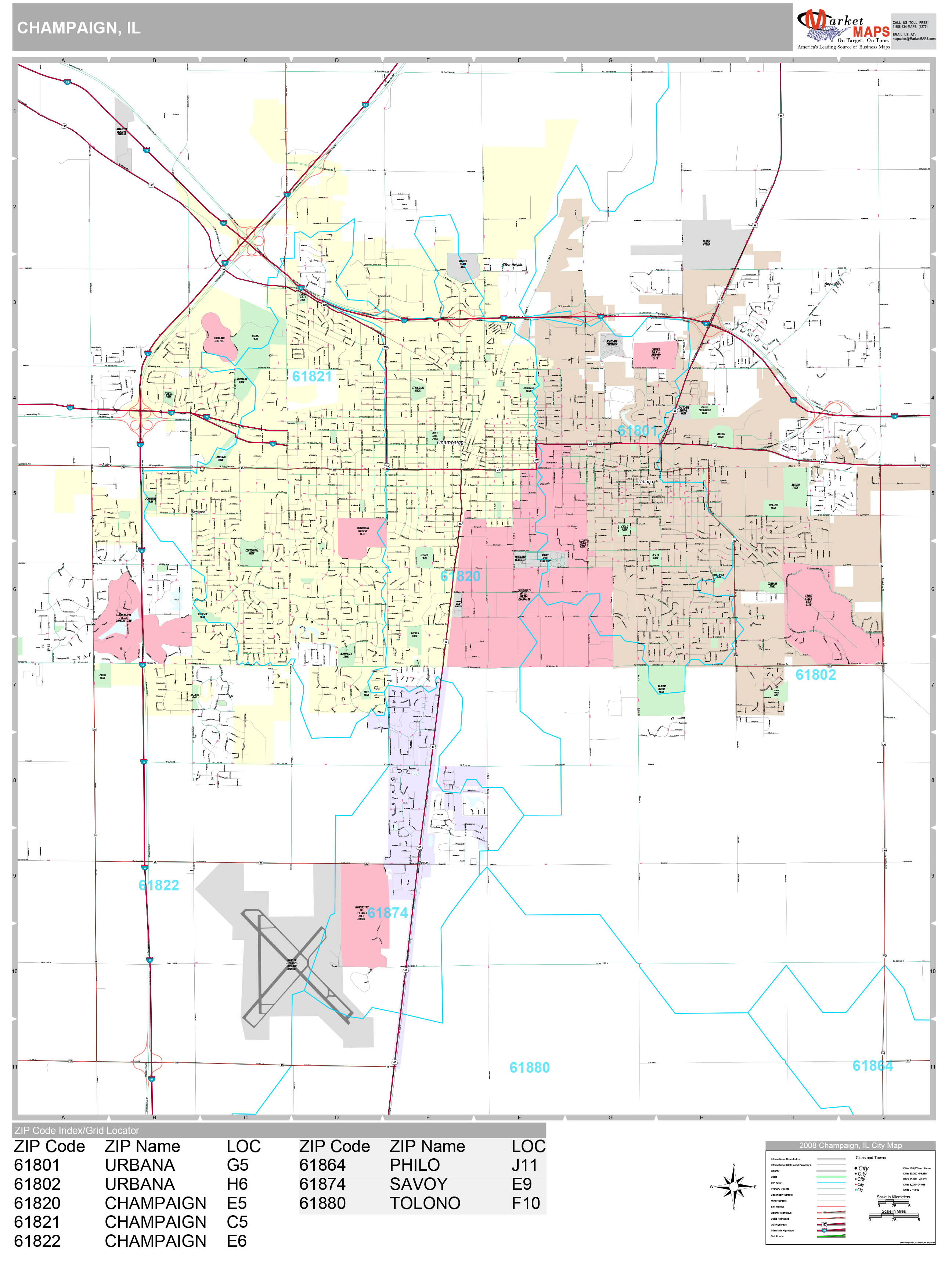 Champaign Illinois Wall Map (Premium Style) by MarketMAPS MapSales