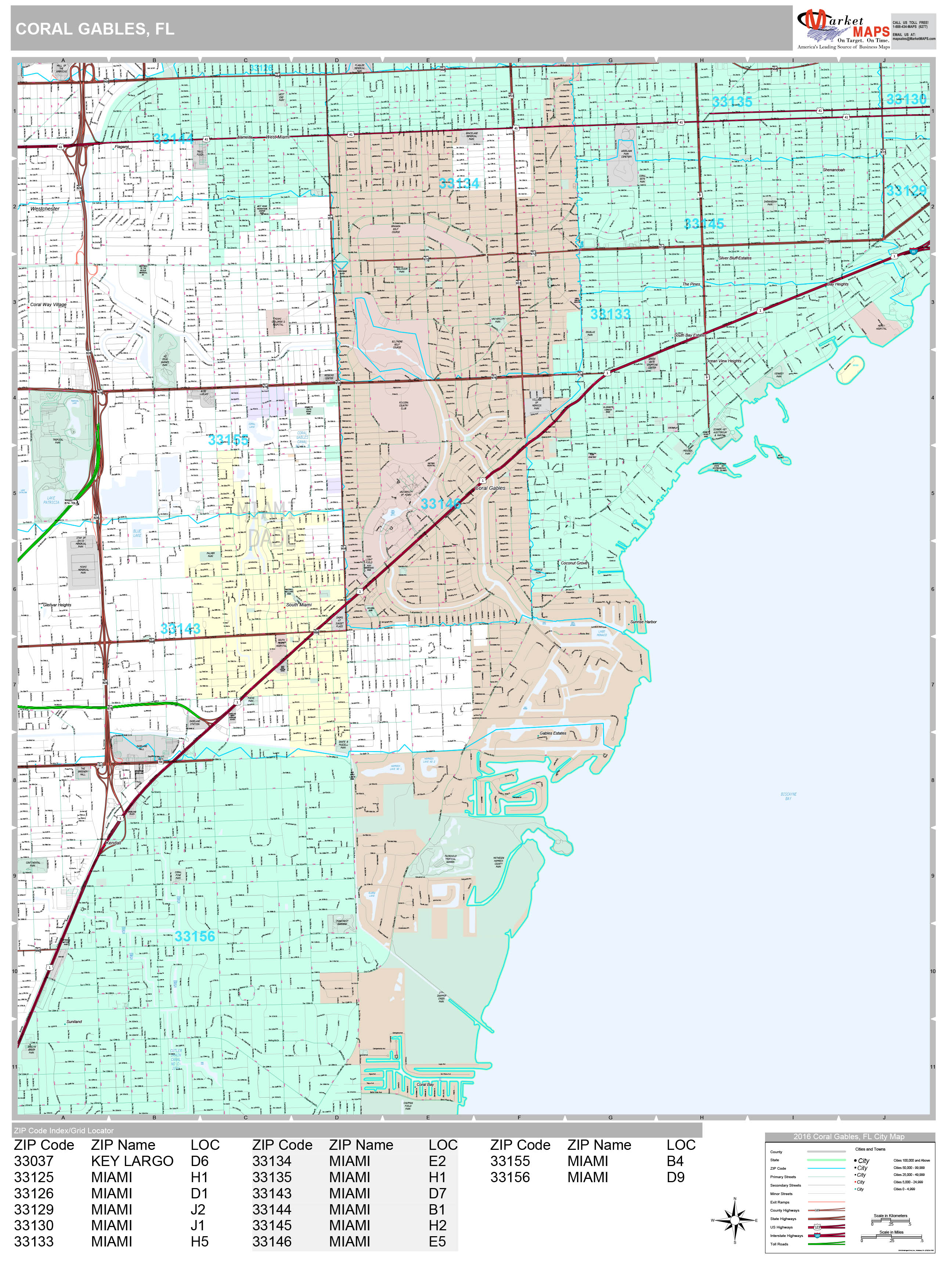 Coral Gables Florida Wall Map (Premium Style) by MarketMAPS - MapSales.com