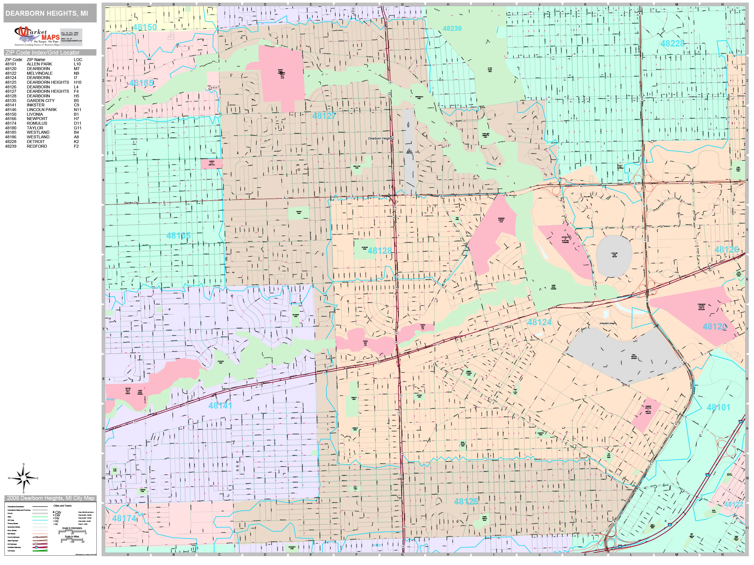 Dearborn Heights Michigan Wall Map (Premium Style) by MarketMAPS