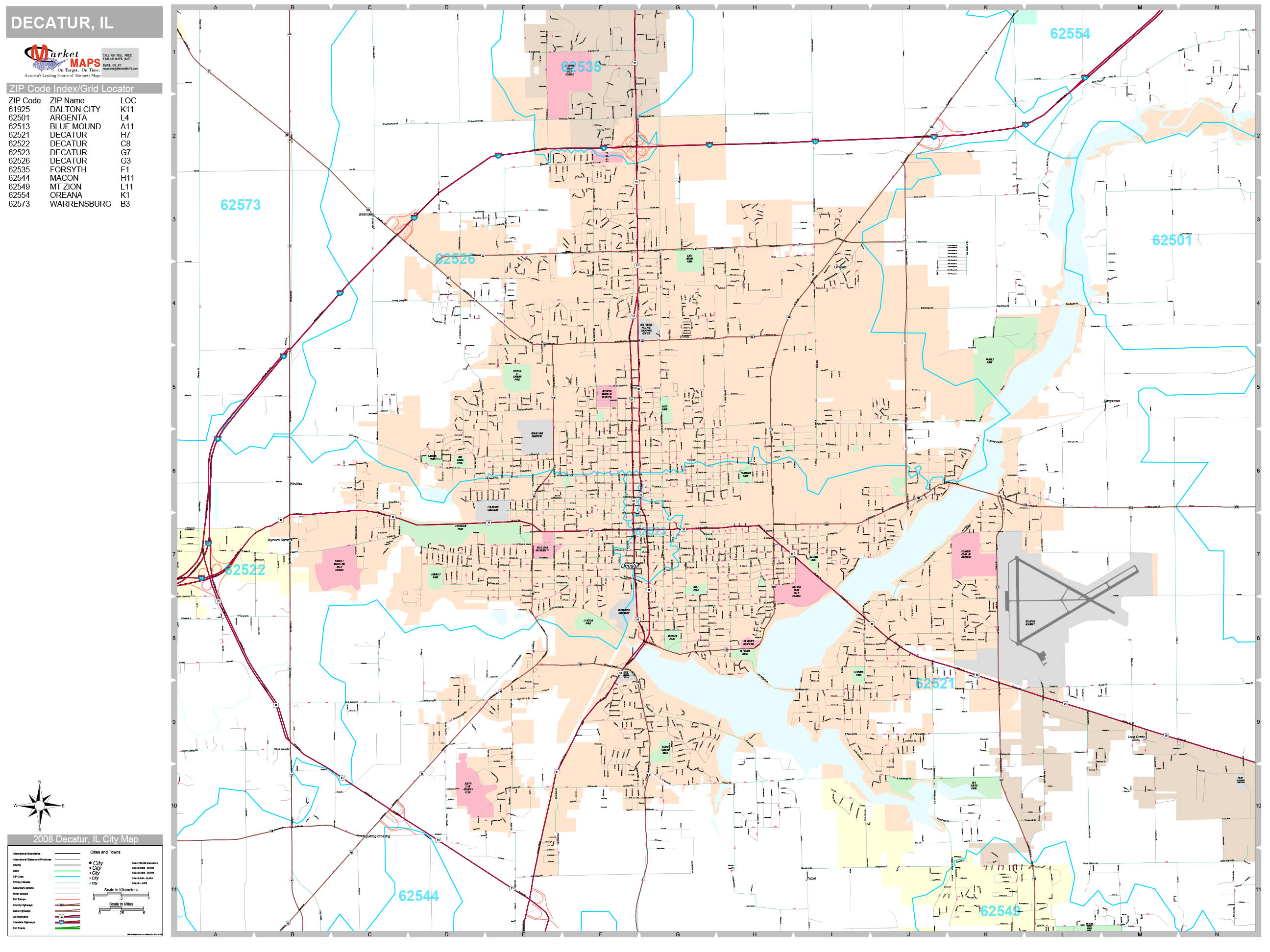 Decatur Illinois Wall Map (Premium Style) by MarketMAPS - MapSales