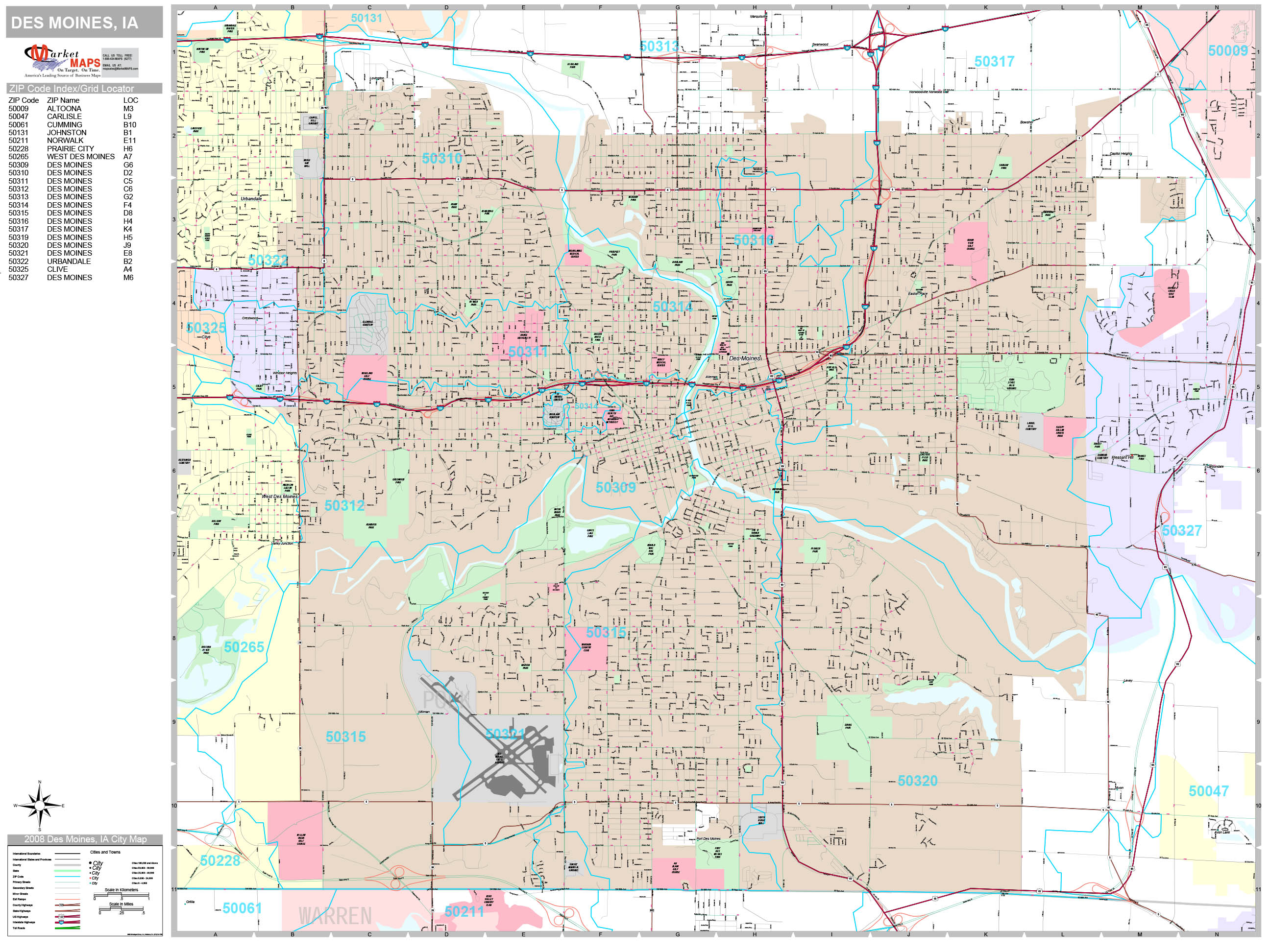 Des Moines Iowa Wall Map (Premium Style) by MarketMAPS