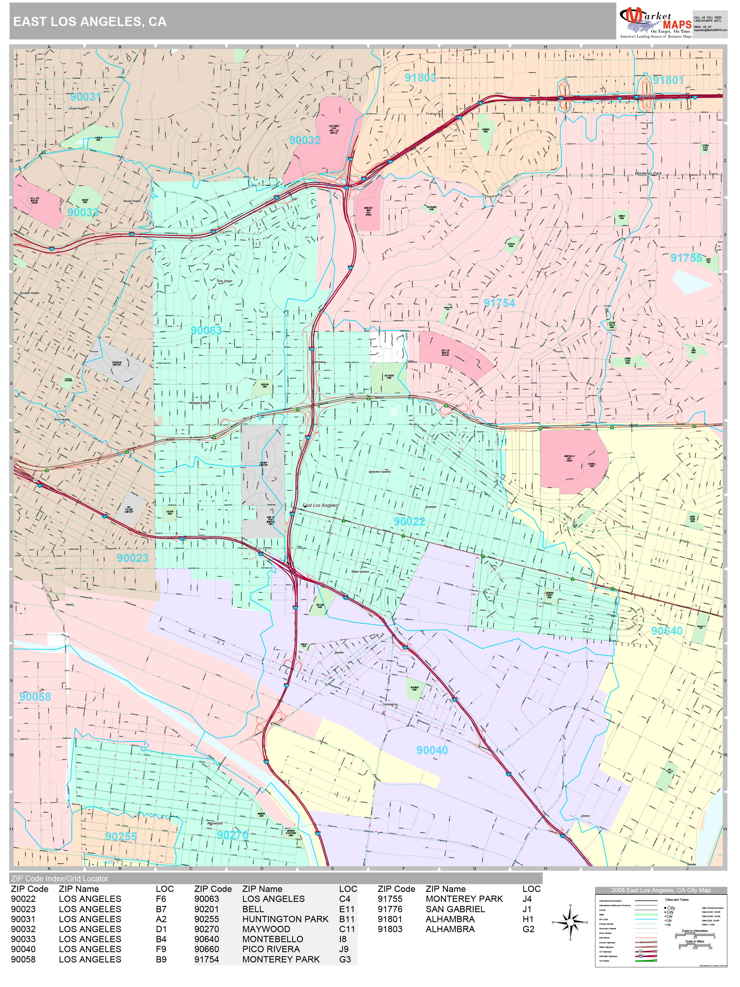 East Los Angeles California Wall Map Premium Style By Marketmaps