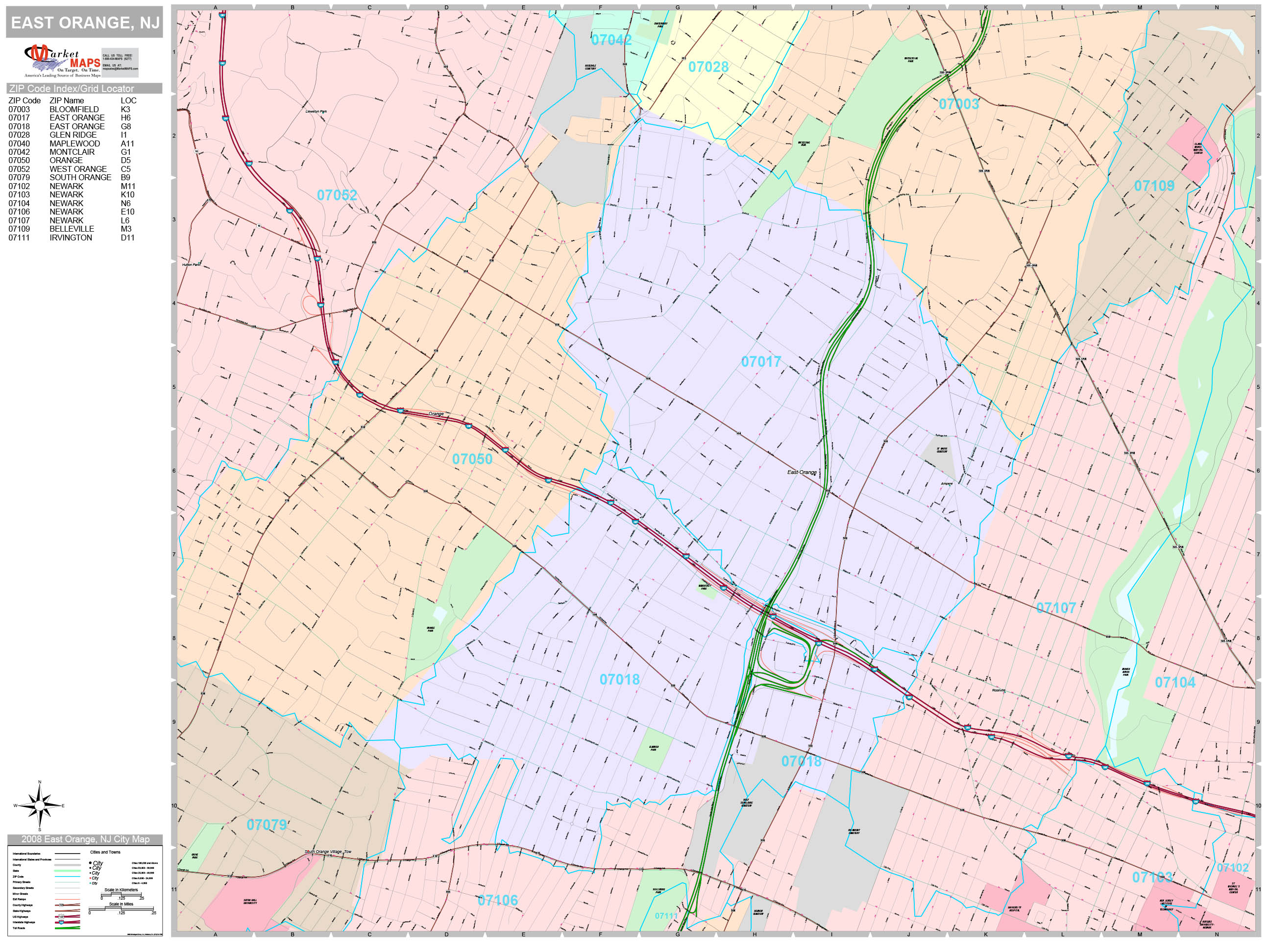 East Orange New Jersey Wall Map (Premium Style) by MarketMAPS