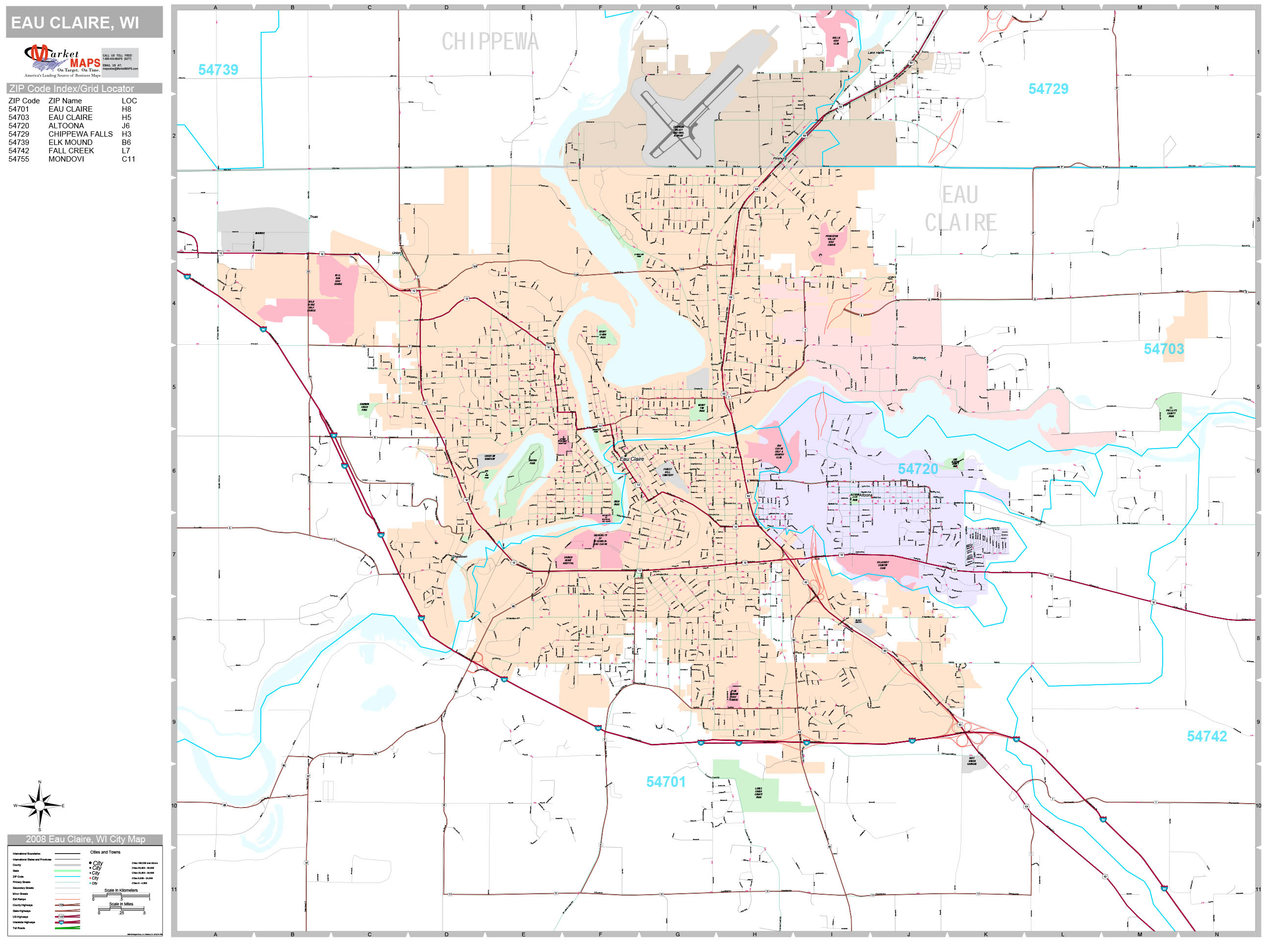 Eau Claire Wisconsin Wall Map (Premium Style) by MarketMAPS - MapSales