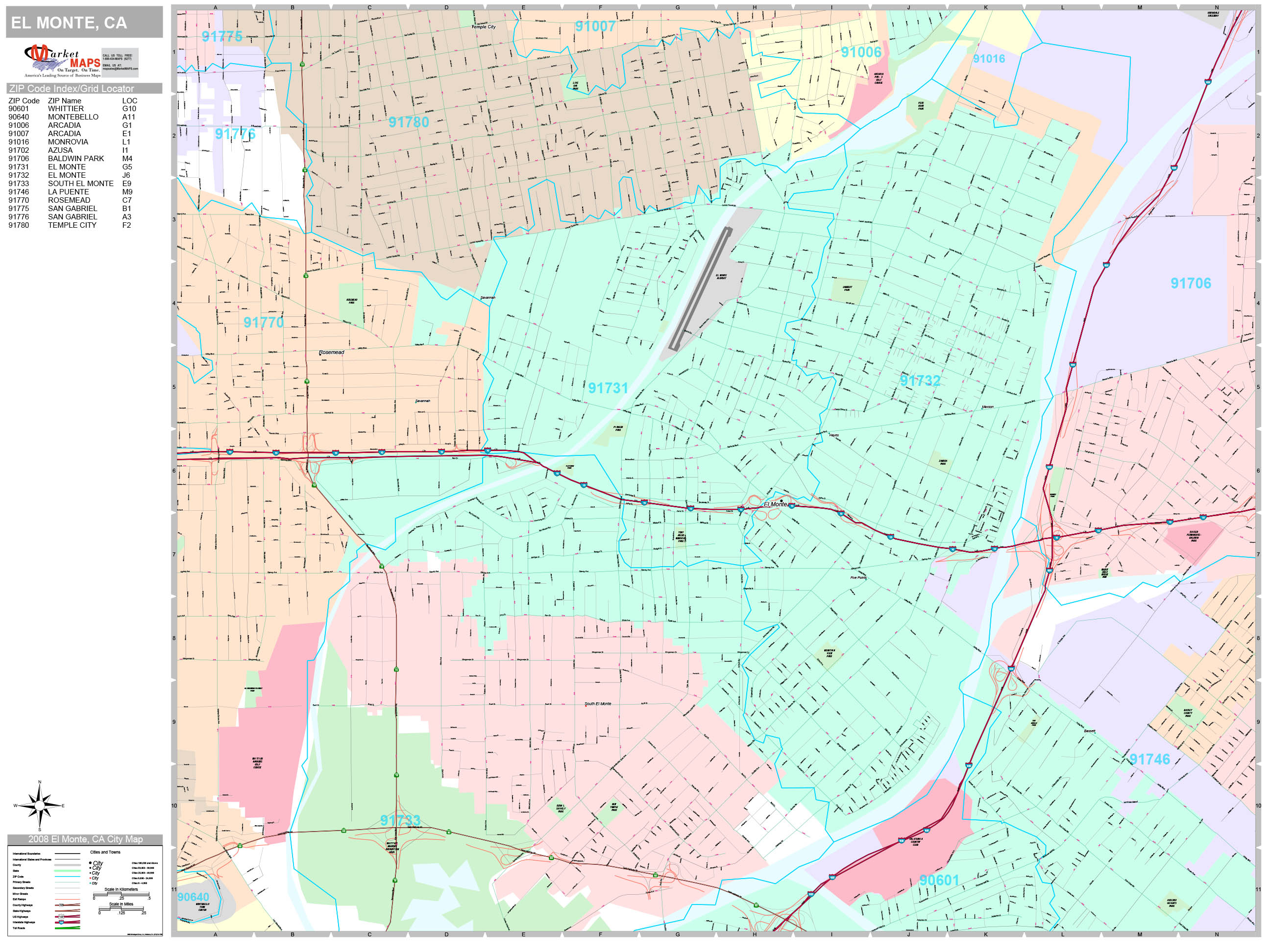 El Monte California Wall Map (Premium Style) by MarketMAPS