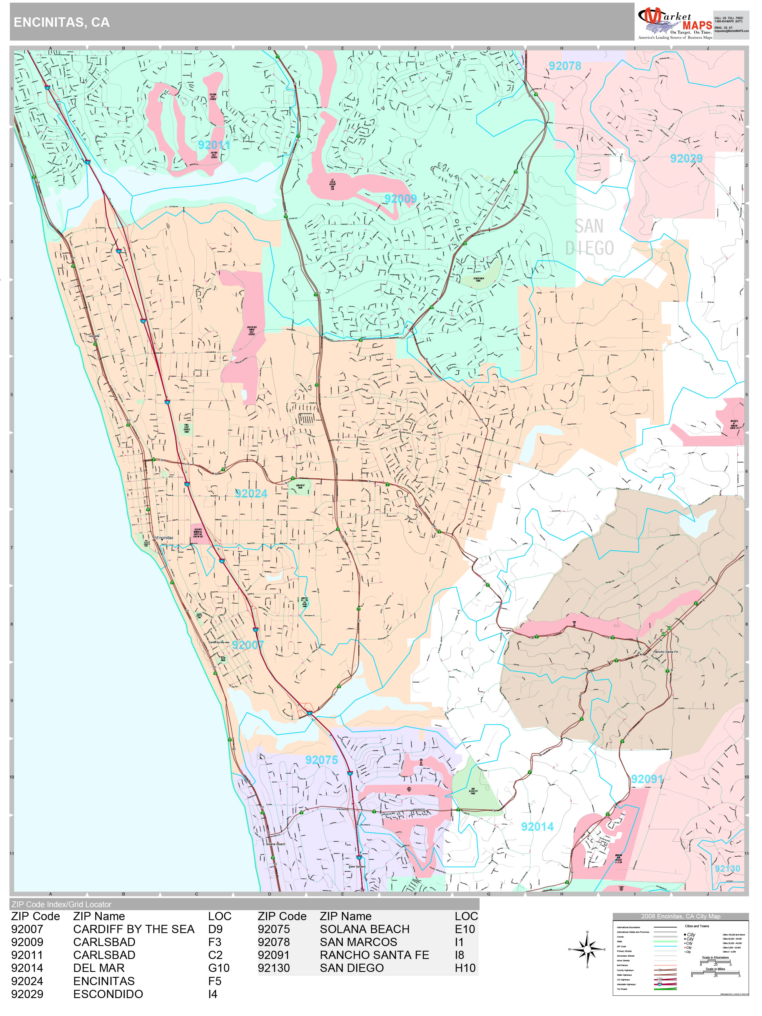 Encinitas California Wall Map Basic Style By Marketmaps | Images and ...