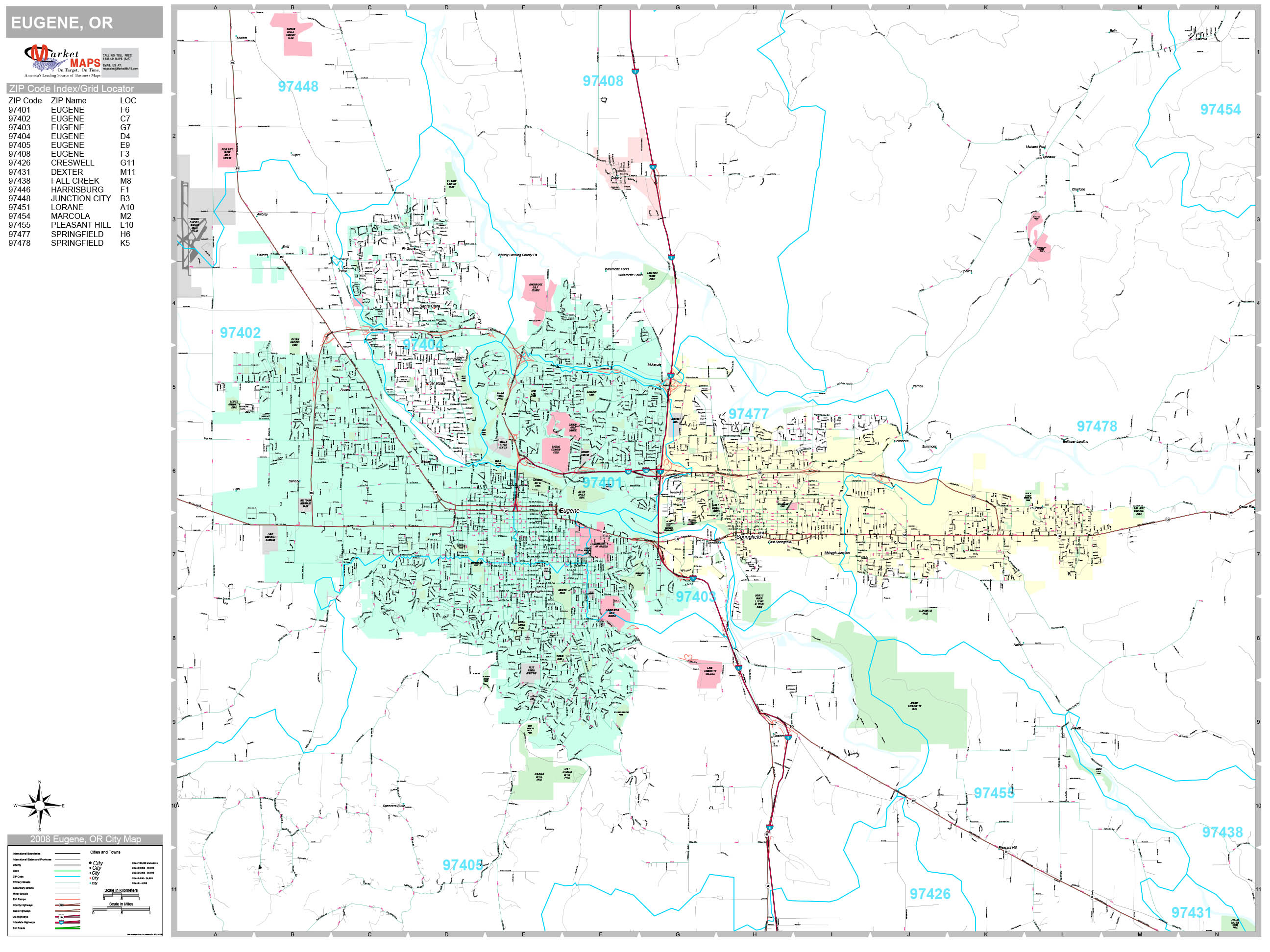 Eugene Oregon Wall Map (Premium Style) by MarketMAPS - MapSales.com