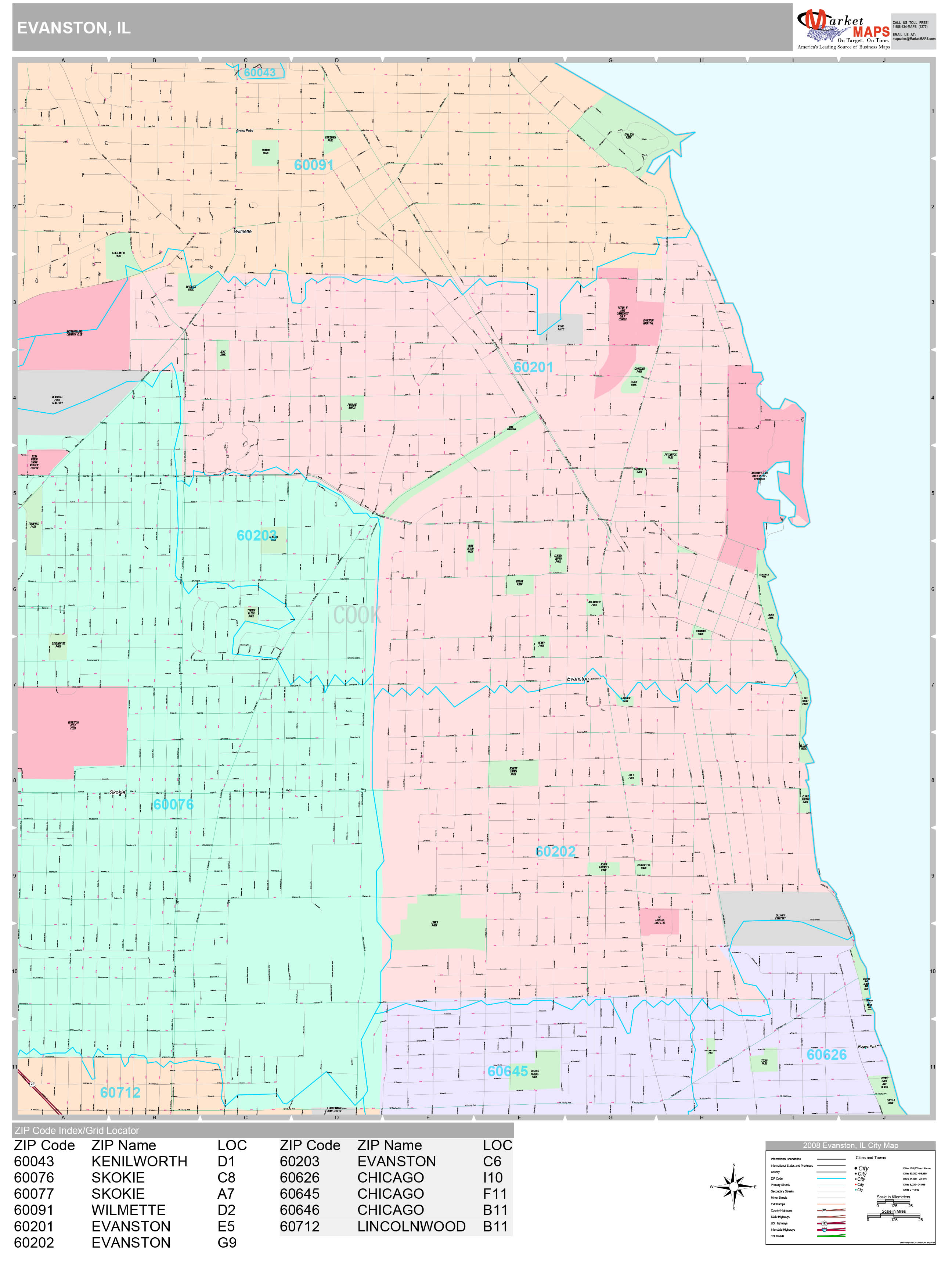 Evanston Illinois Wall Map (Premium Style) by MarketMAPS MapSales com