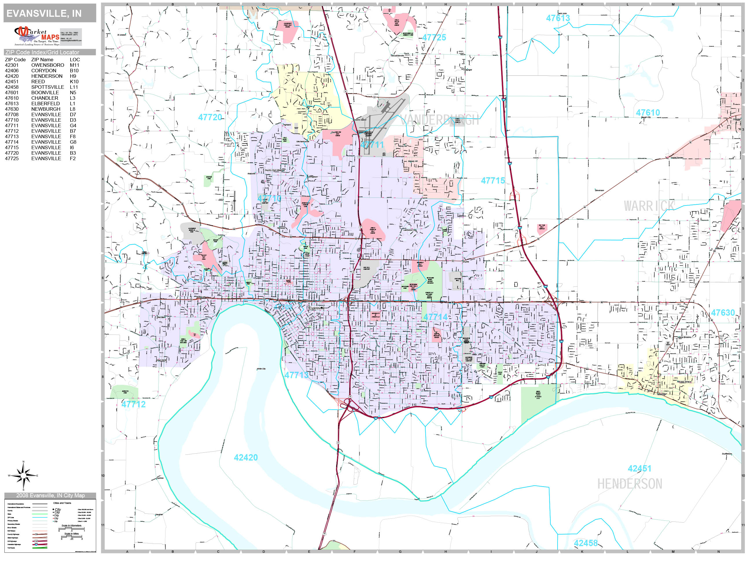 Evansville Indiana Wall Map (Premium Style) by MarketMAPS - MapSales
