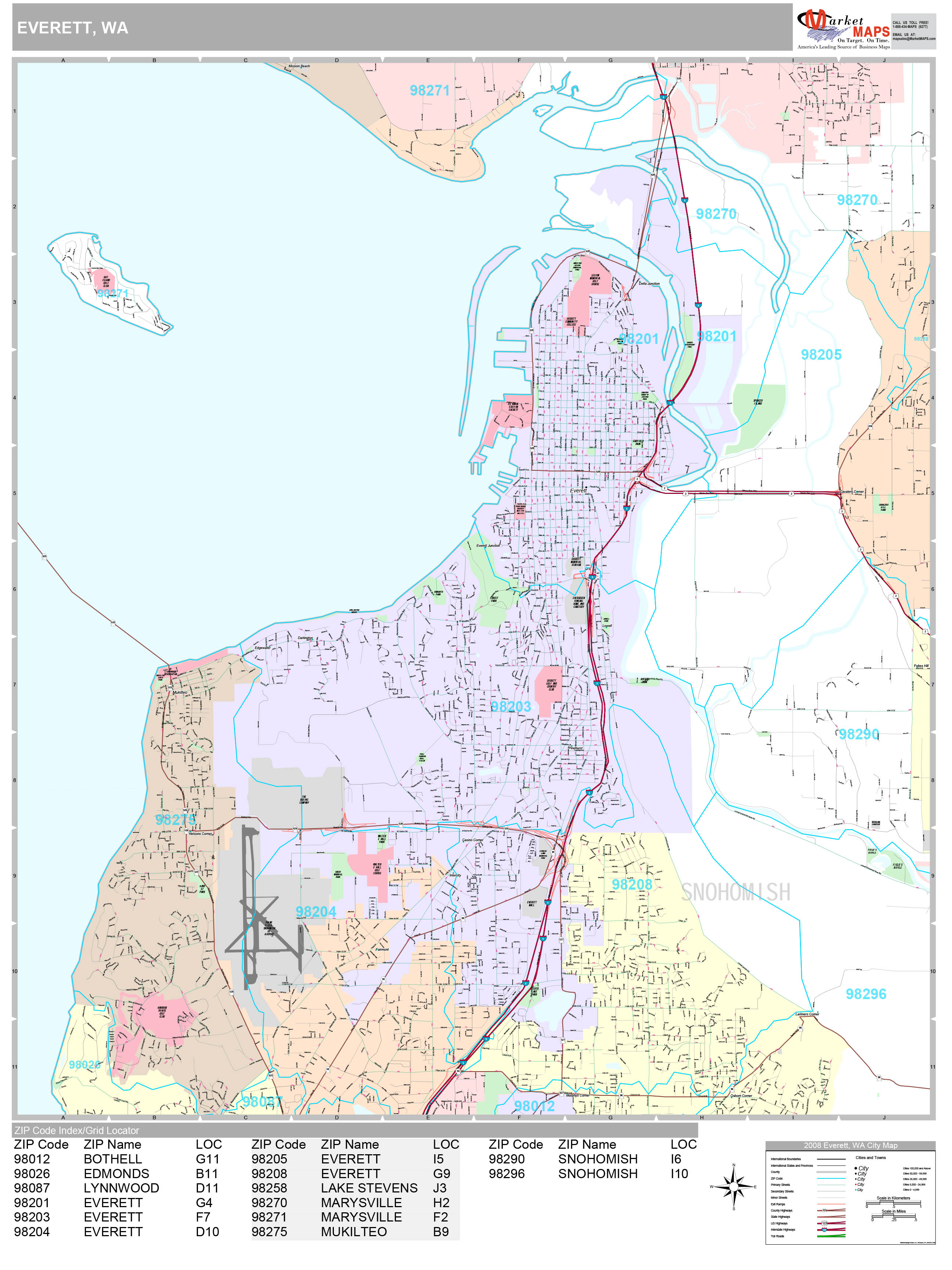 Everett Washington Wall Map (Premium Style) by MarketMAPS