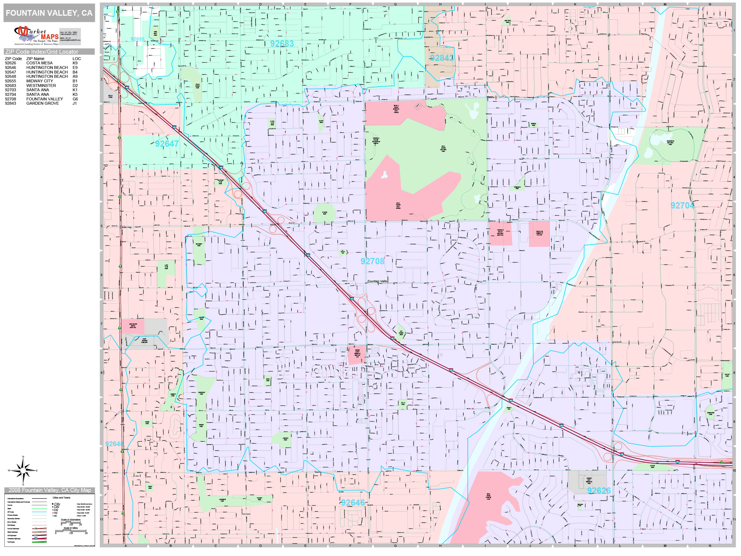 Fountain Valley California Wall Map (Premium Style) by MarketMAPS