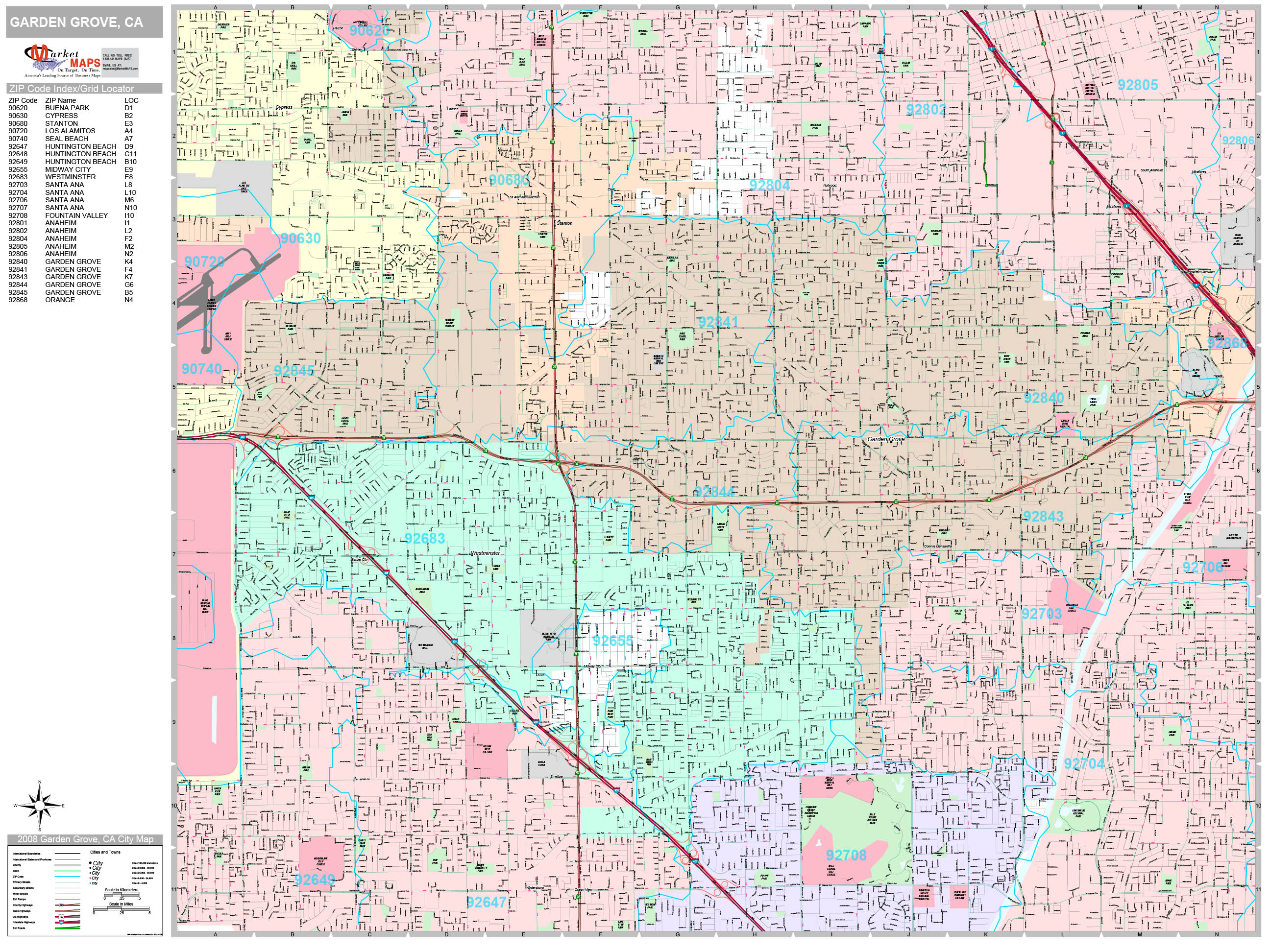 Garden Grove California Wall Map (premium Style) By Marketmaps - Mapsales