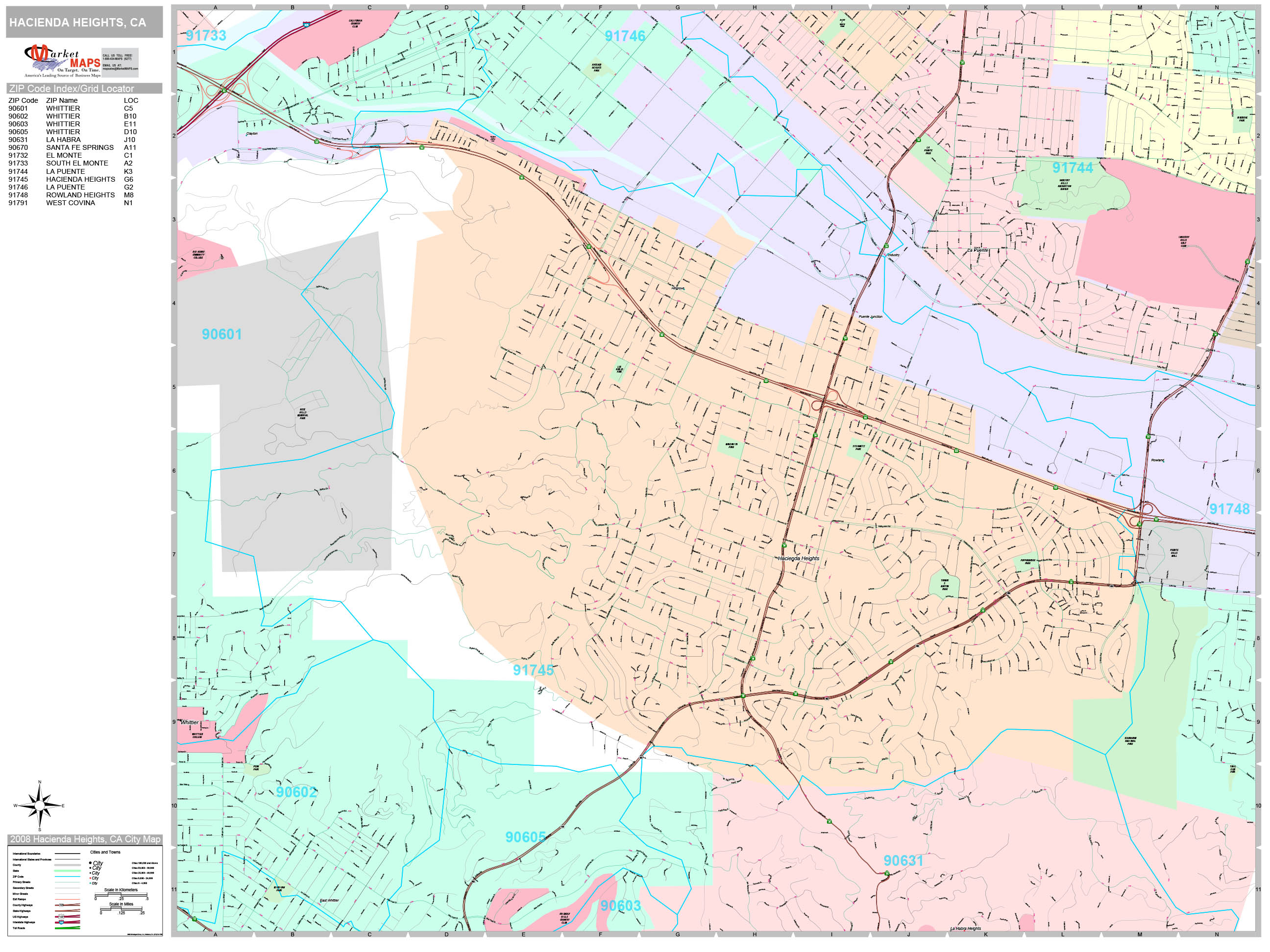 Hacienda Heights California Wall Map (Premium Style) by MarketMAPS