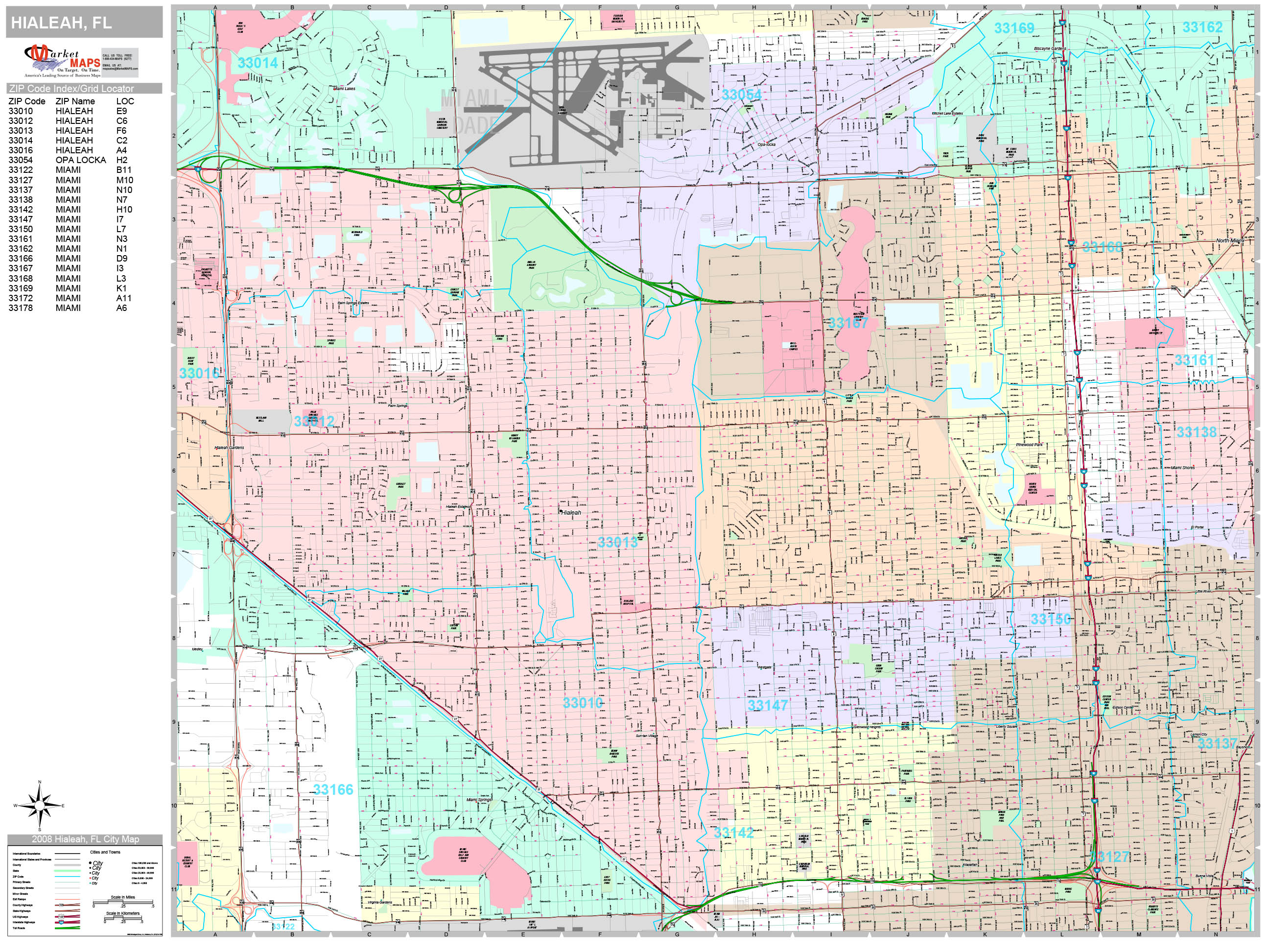 Hialeah Florida Wall Map (Premium Style) by MarketMAPS - MapSales.com