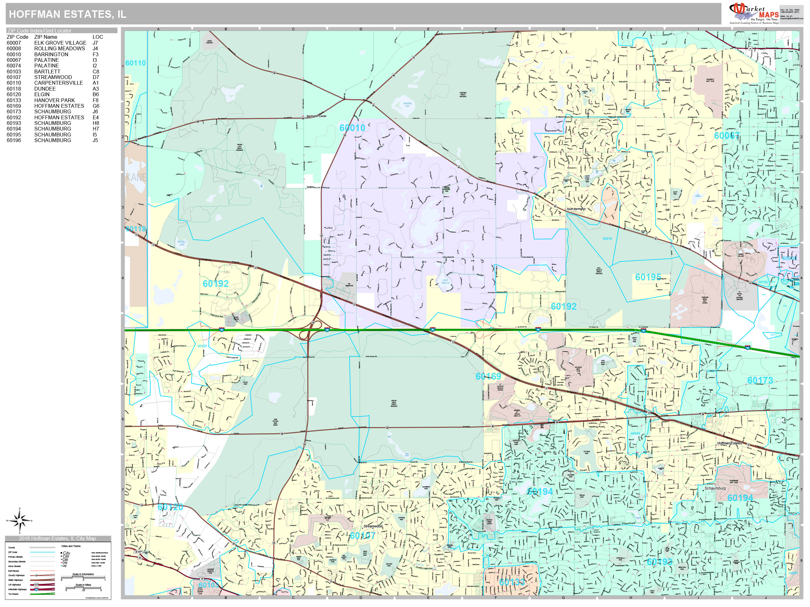 Hoffman Estates Illinois Wall Map (Premium Style) by MarketMAPS