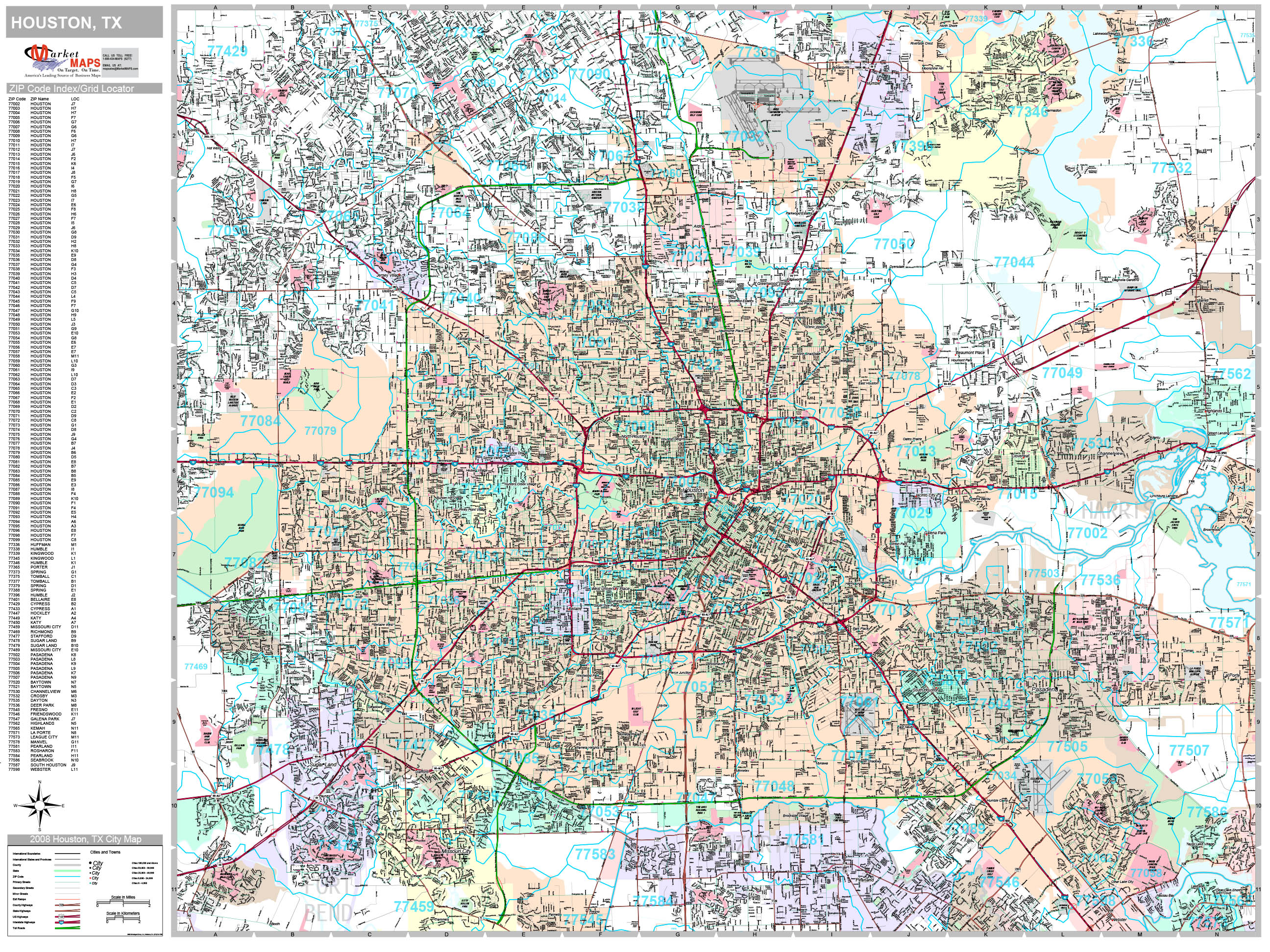 Houston Texas Wall Map (Premium Style) by MarketMAPS - MapSales