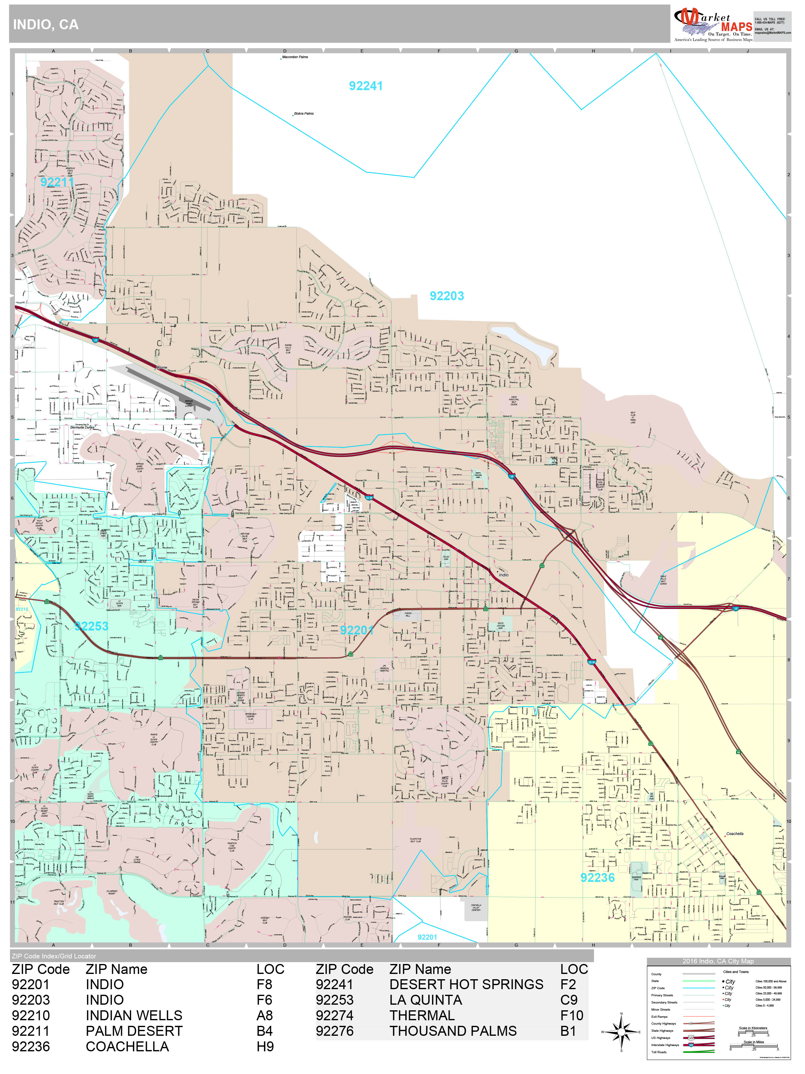 Indio California Wall Map (Premium Style) by MarketMAPS MapSales