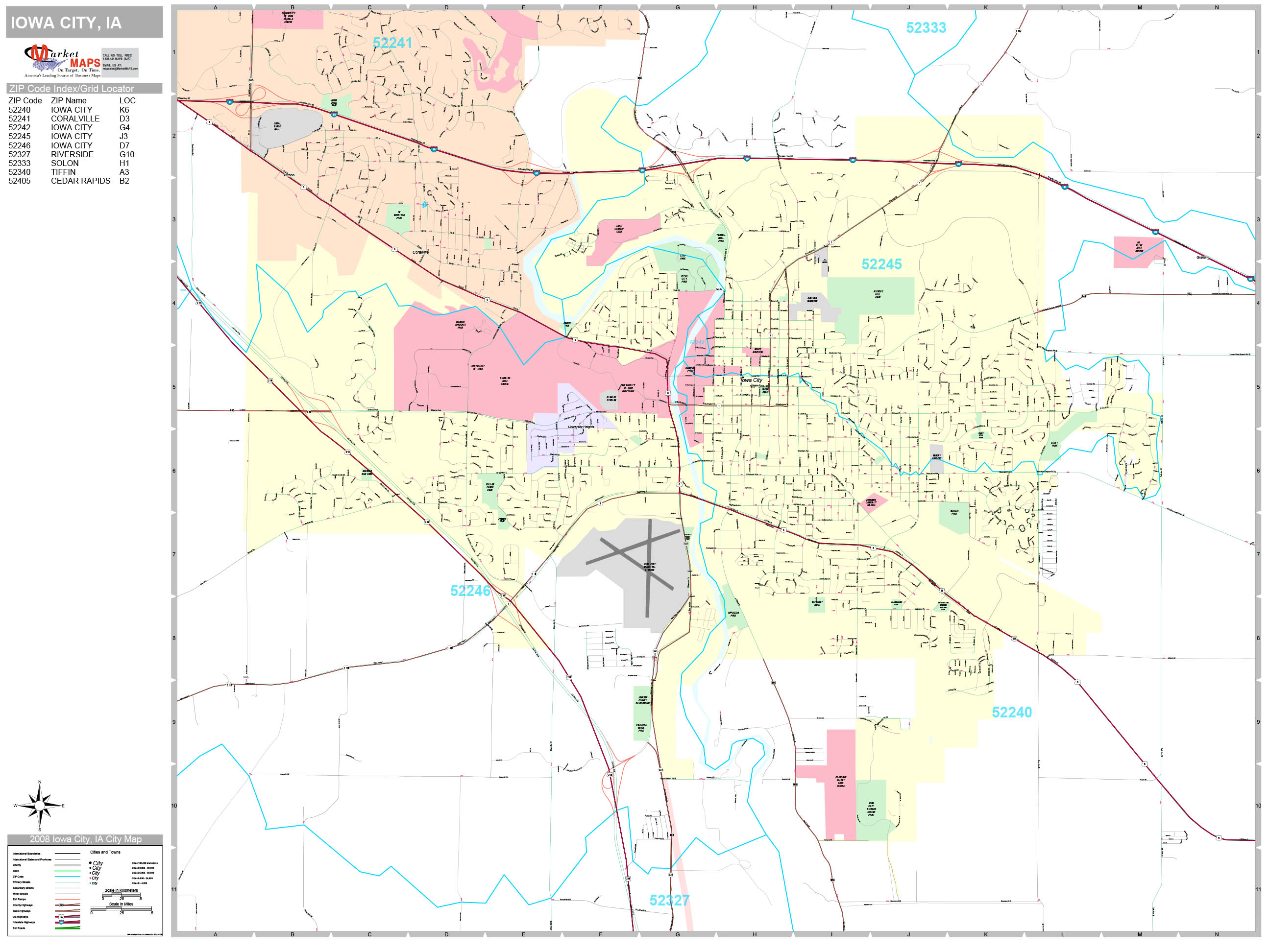 Iowa City Iowa Wall Map (Premium Style) by MarketMAPS - MapSales.com