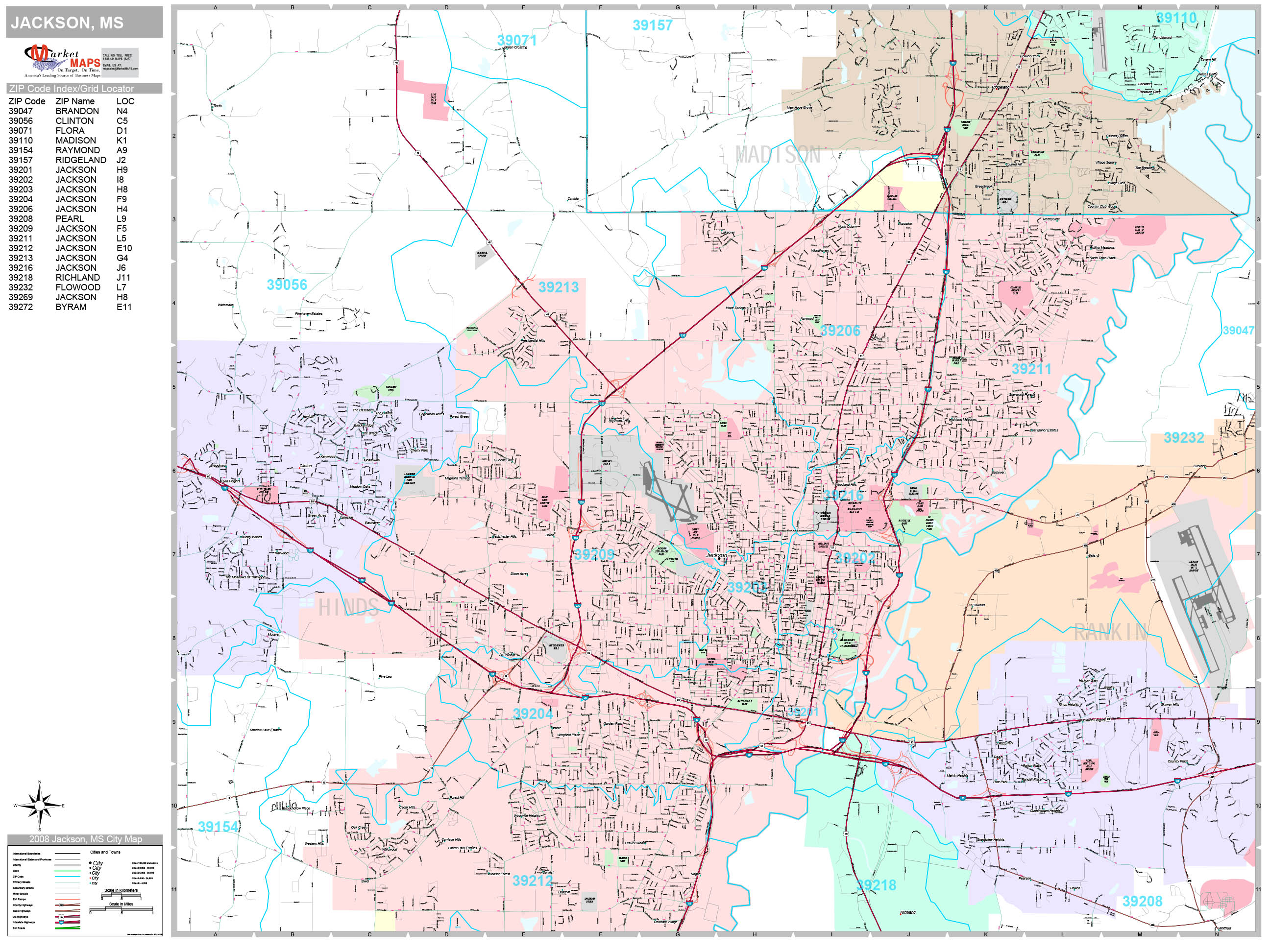 Jackson Mississippi Wall Map Premium Style By MarketMAPS