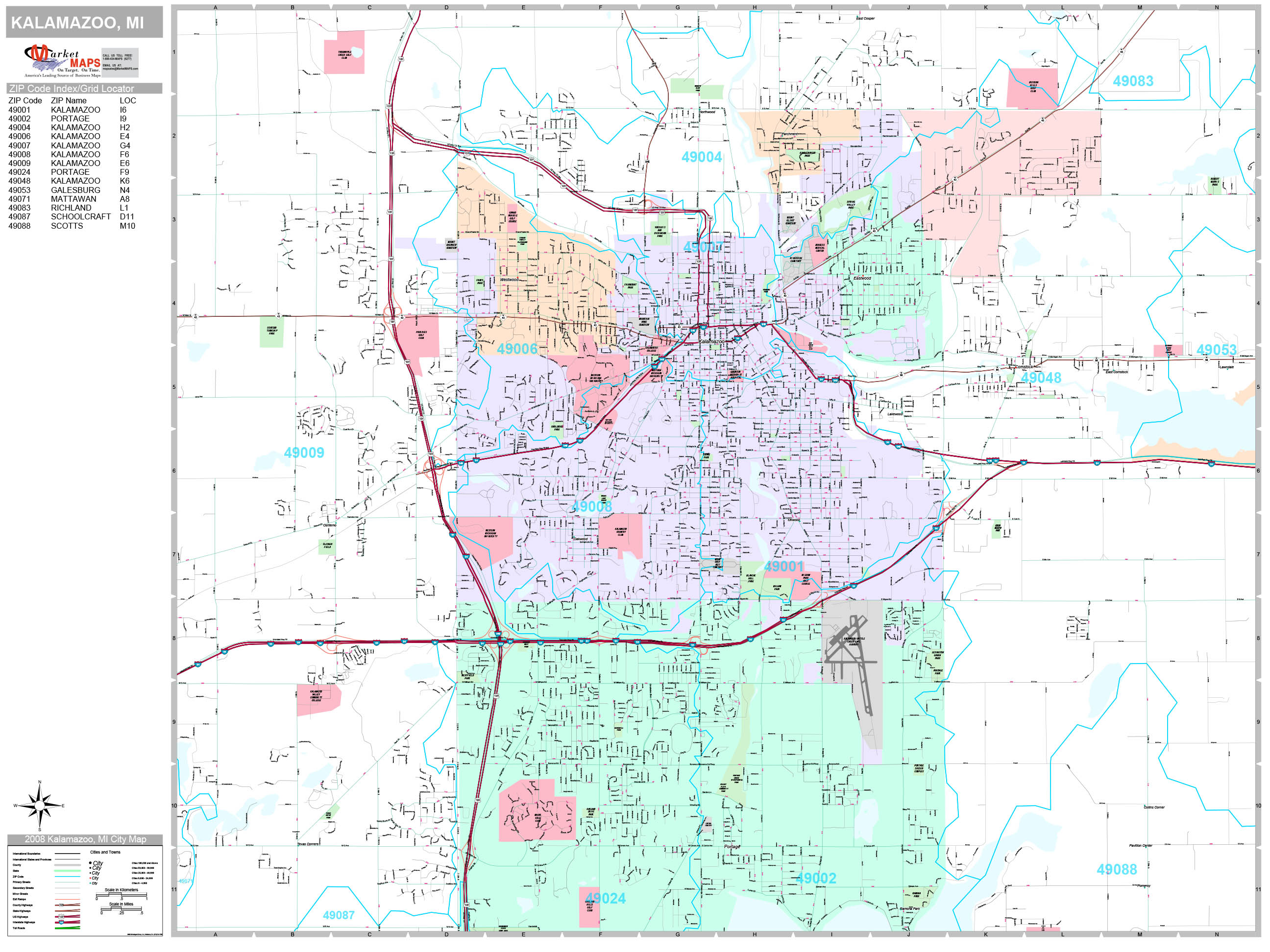 Kalamazoo Michigan Wall Map (premium Style) By Marketmaps - Mapsales