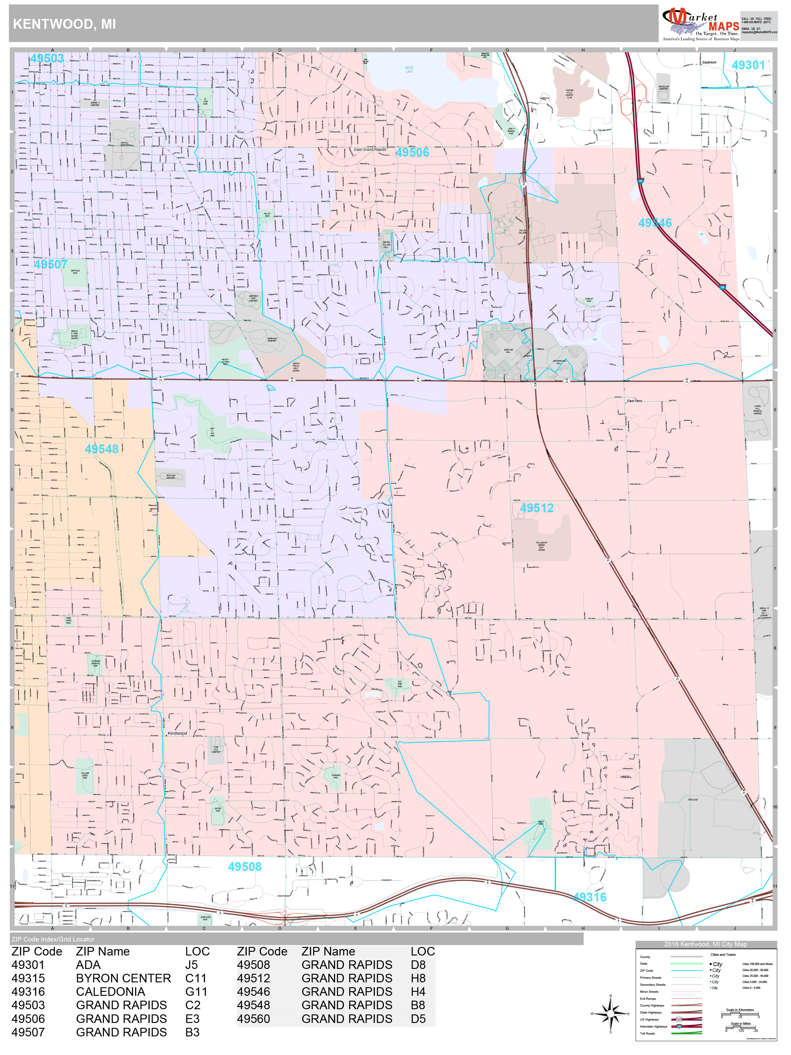 Kentwood Michigan Wall Map (Premium Style) by MarketMAPS