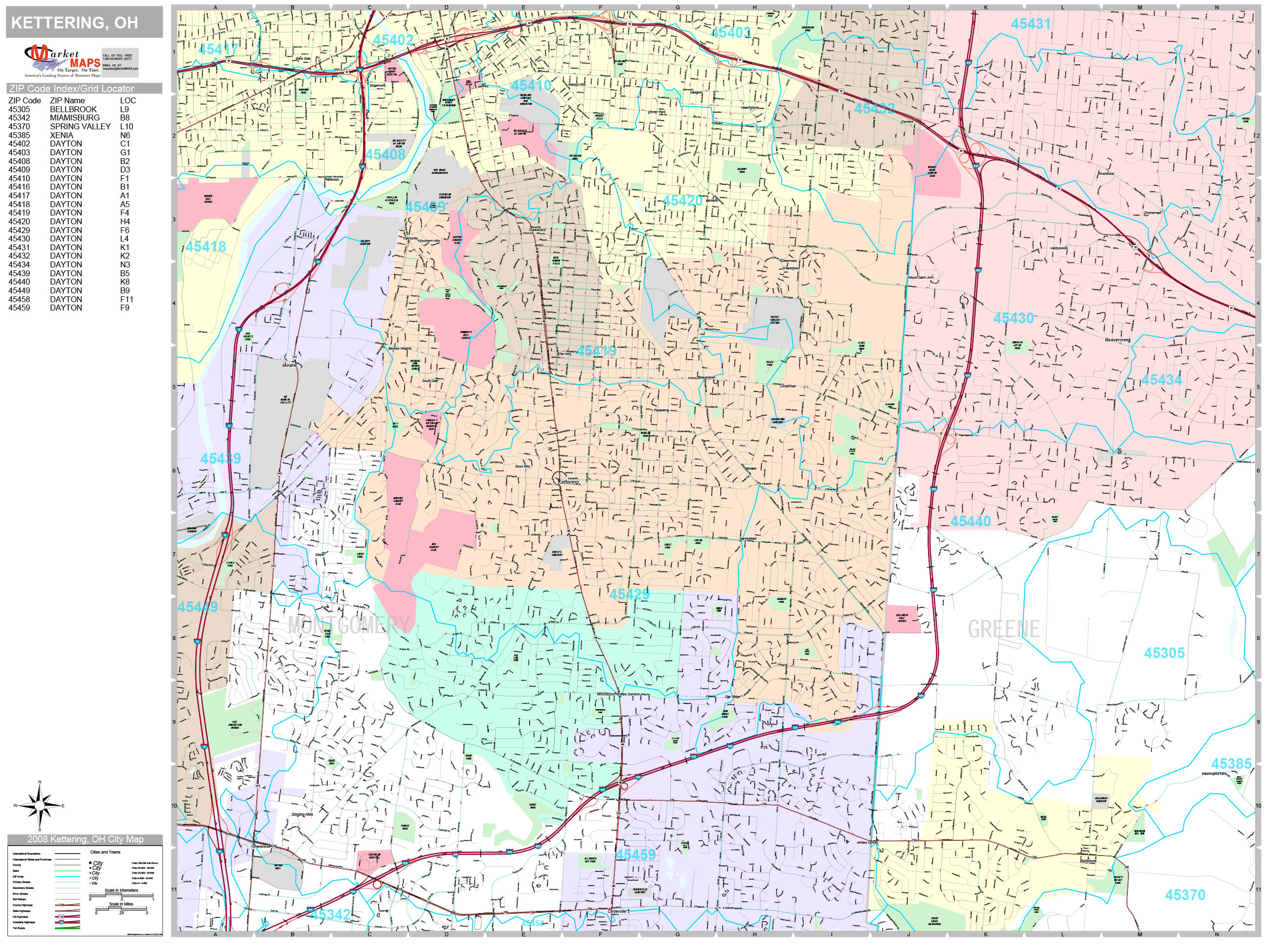 Kettering Ohio Wall Map (Premium Style) by MarketMAPS - MapSales