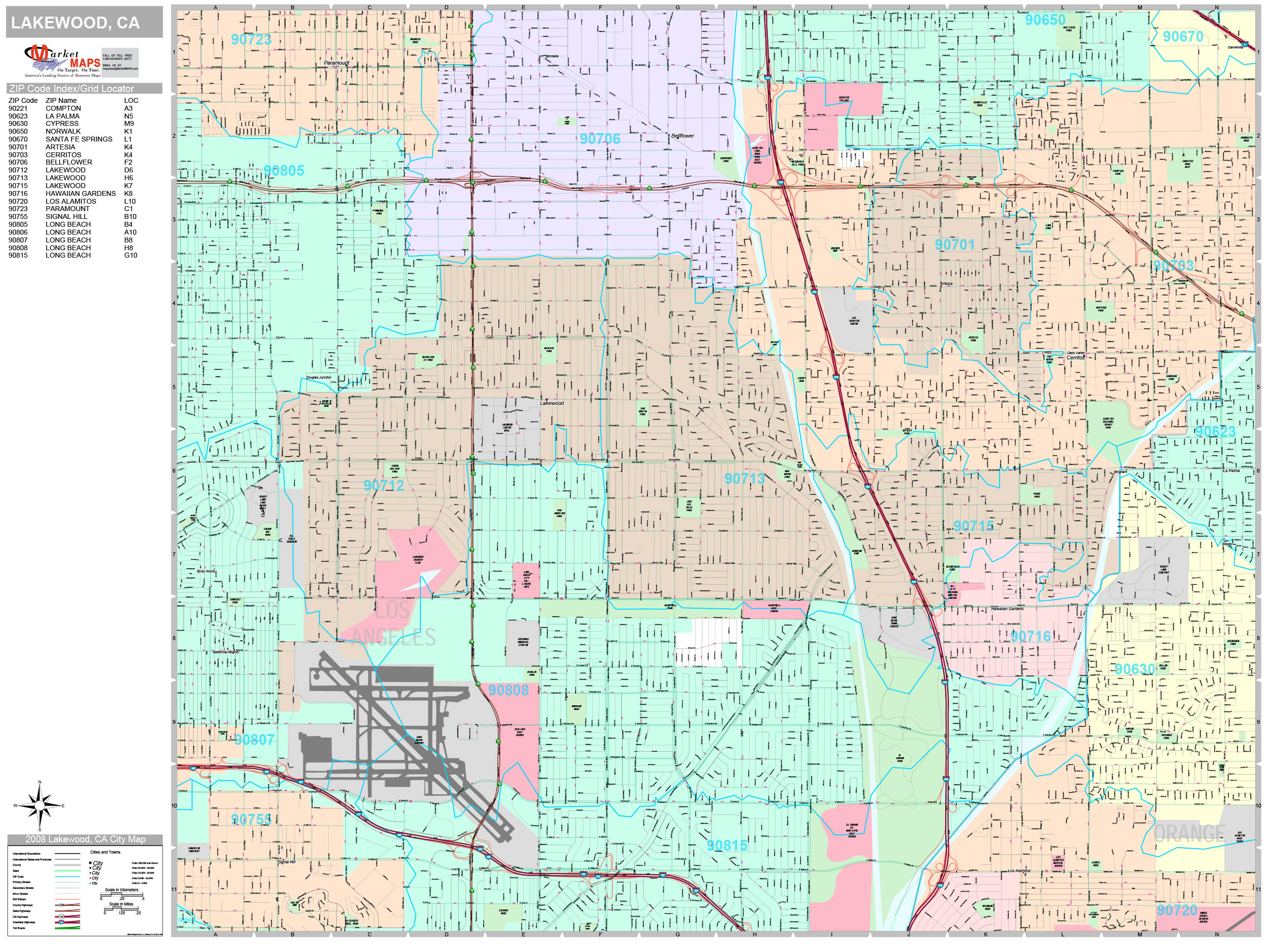 Lakewood California Wall Map (Premium Style) by MarketMAPS