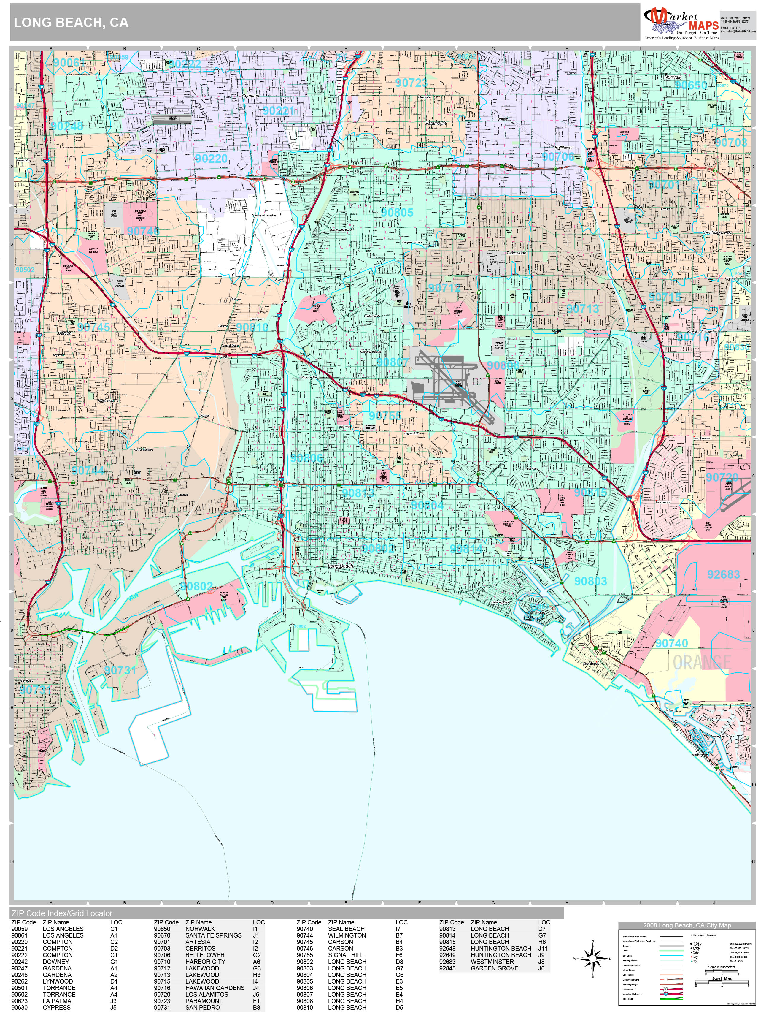 Long Beach California Wall Map (Premium Style) by MarketMAPS