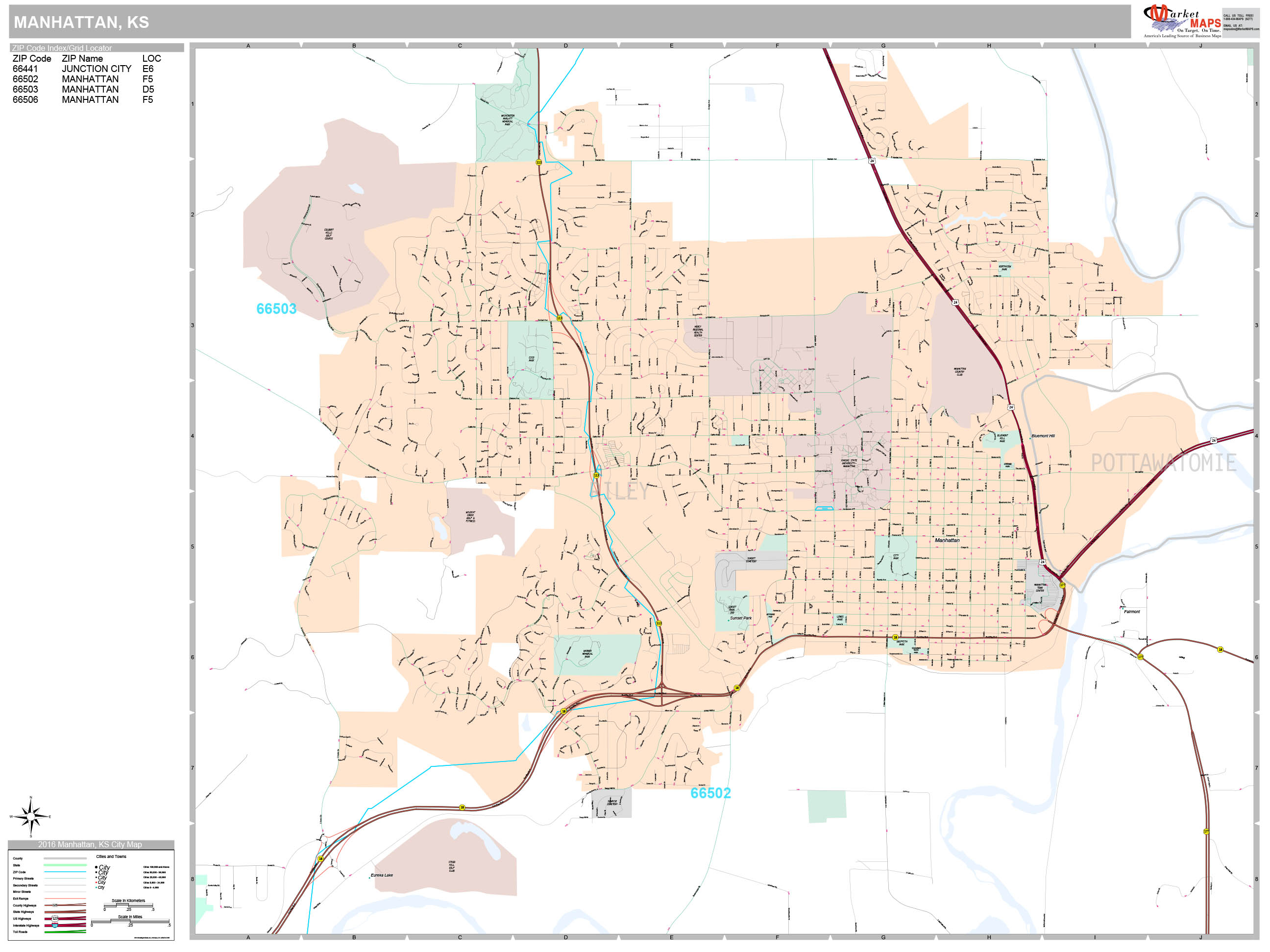 Manhattan Kansas Wall Map (Premium Style) by MarketMAPS - MapSales