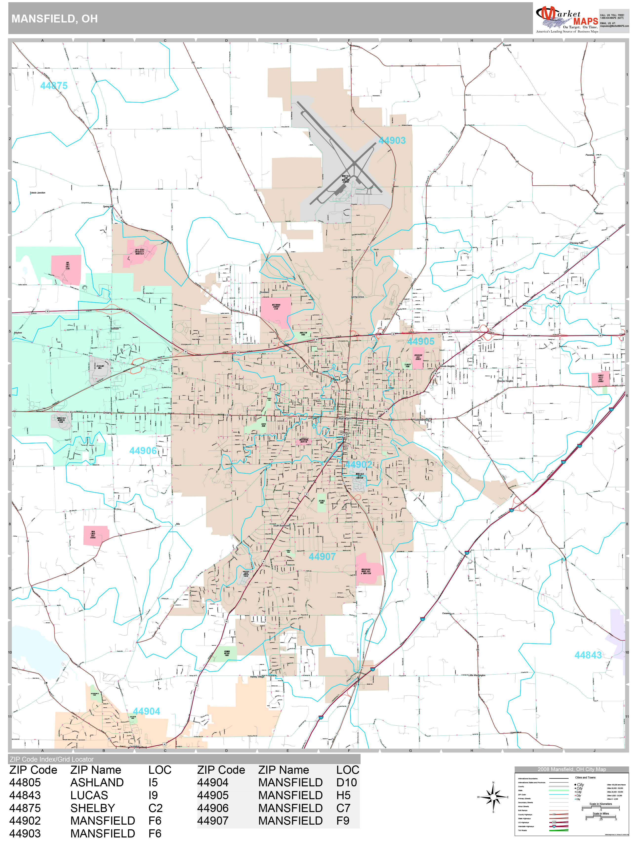 Mansfield Ohio Wall Map (Premium Style) by MarketMAPS - MapSales