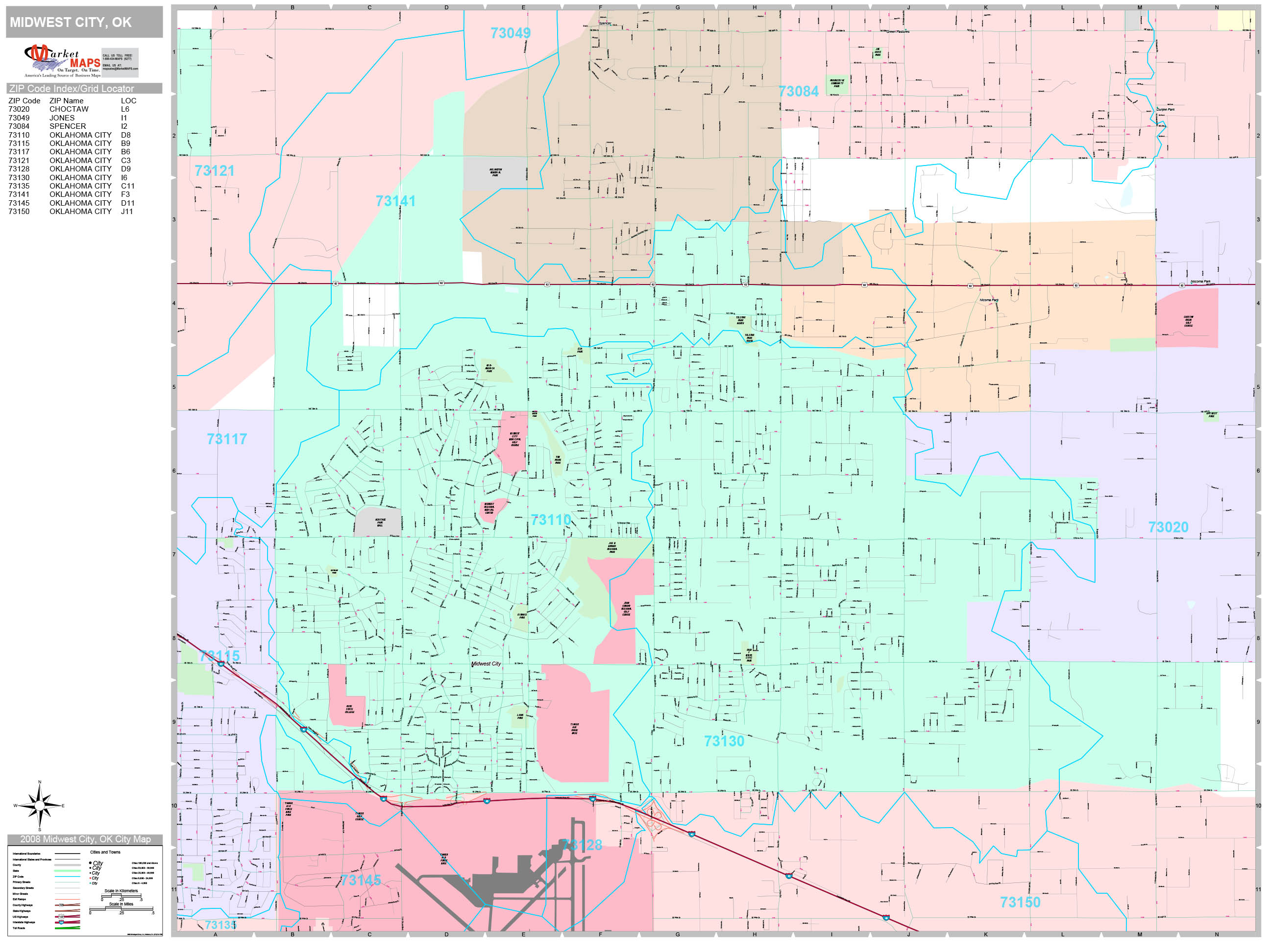 Midwest City Oklahoma Wall Map (Premium Style) by MarketMAPS - MapSales