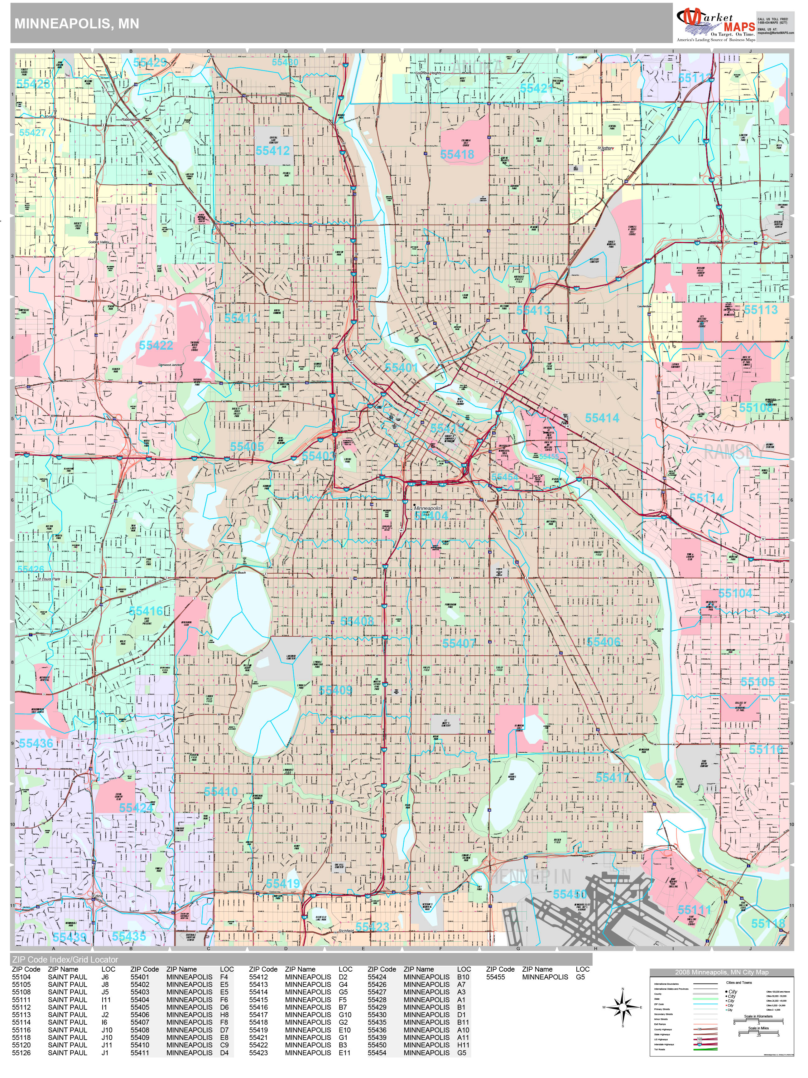 Minneapolis Minnesota Wall Map (premium Style) By Marketmaps