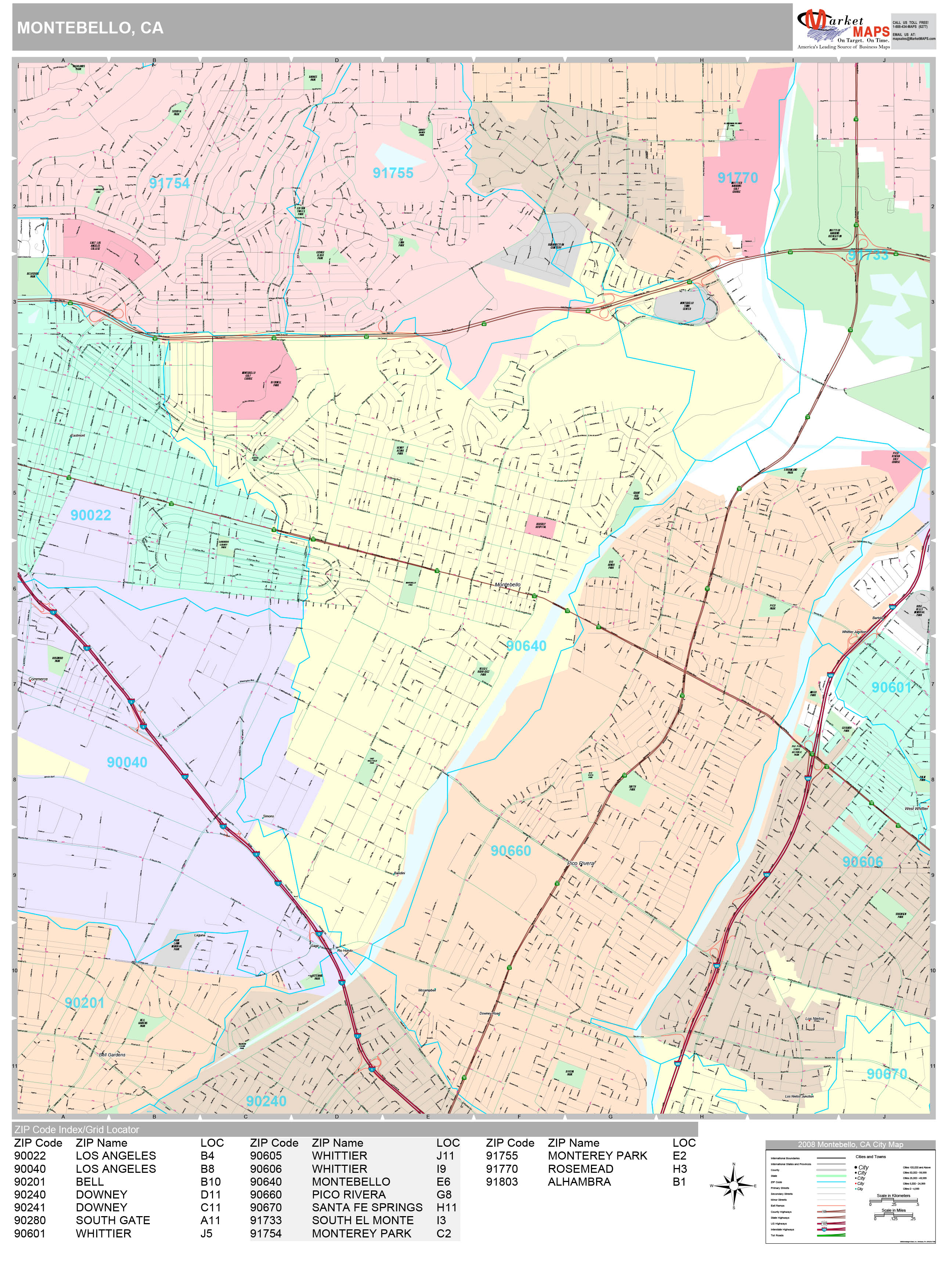 Montebello California Wall Map (Premium Style) by MarketMAPS - MapSales.com