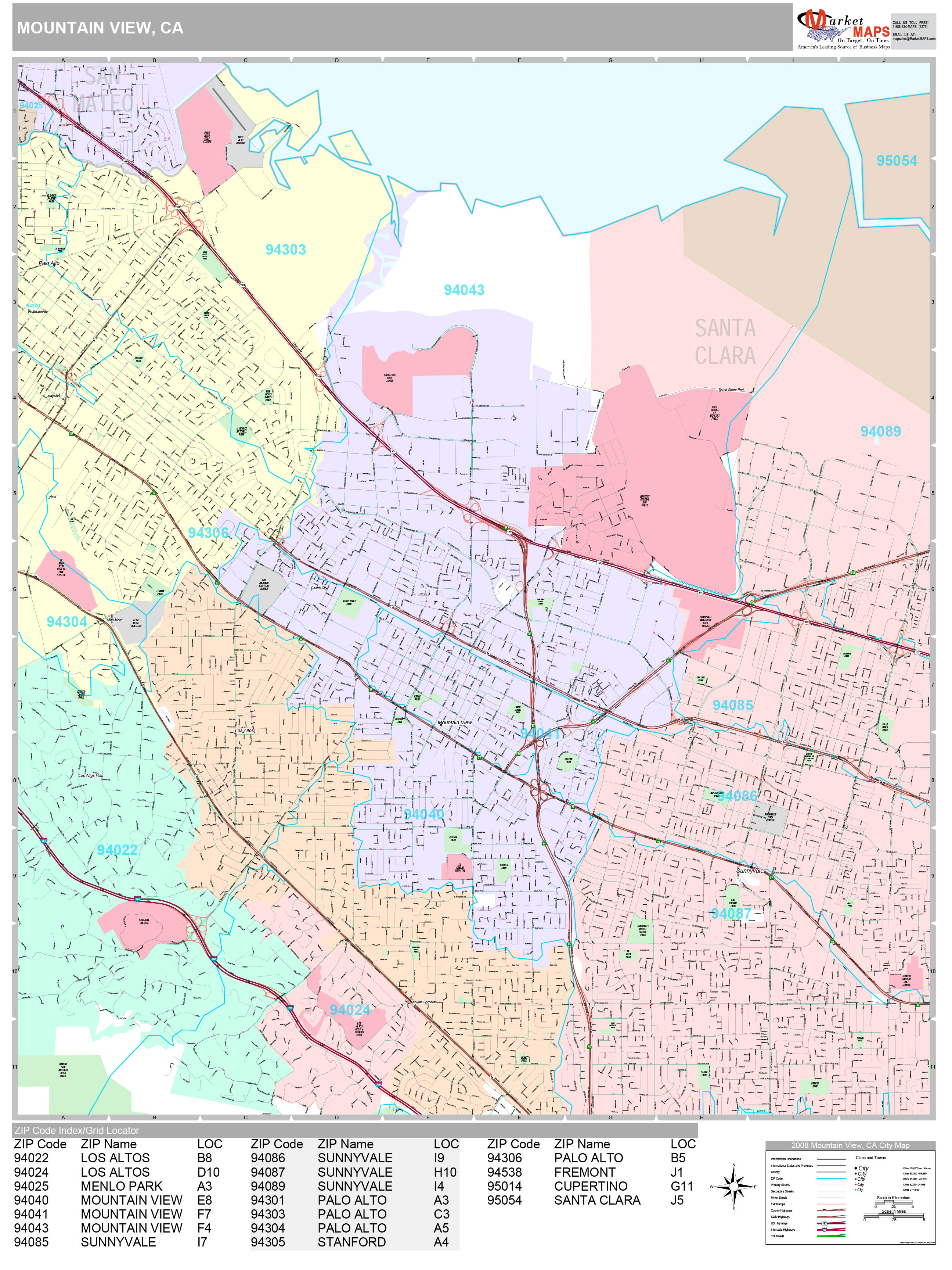 Mountain View California Wall Map (premium Style) By Marketmaps