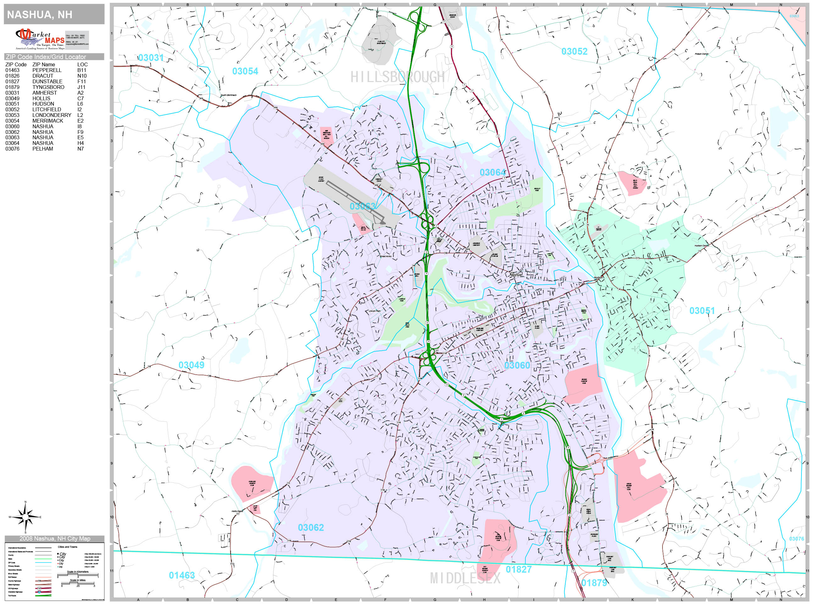 Nashua New Hampshire Wall Map (Premium Style) by MarketMAPS