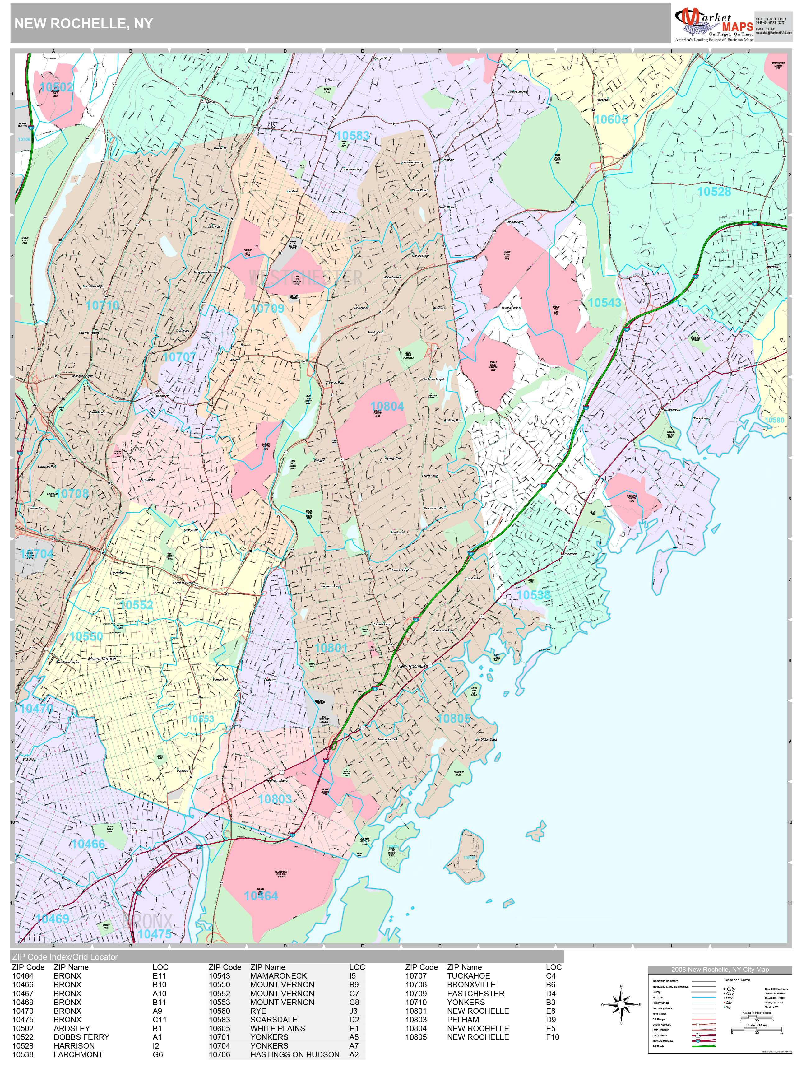 New Rochelle New York Wall Map (Premium Style) by MarketMAPS - MapSales