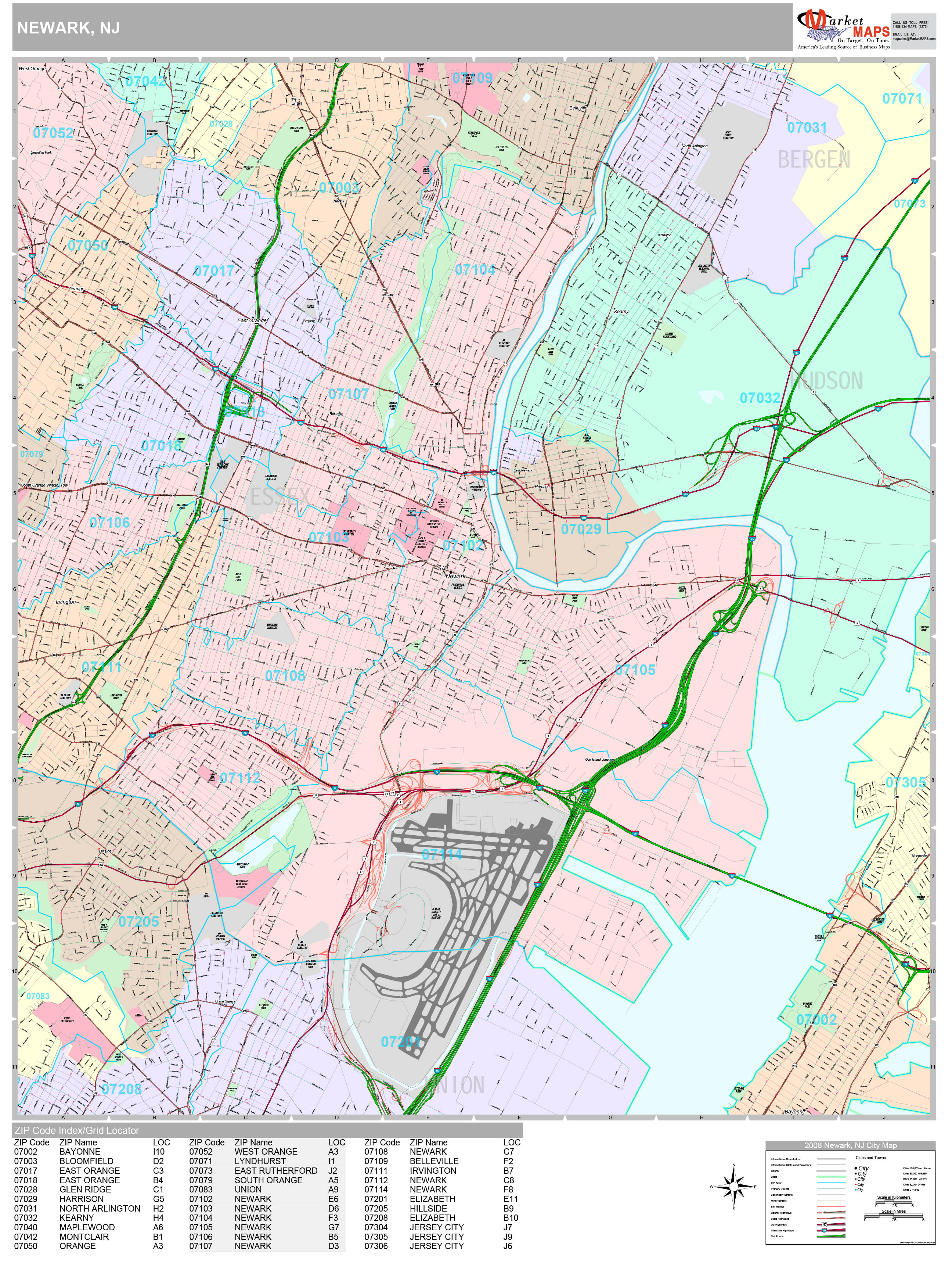 Newark New Jersey Wall Map (Premium Style) by MarketMAPS MapSales