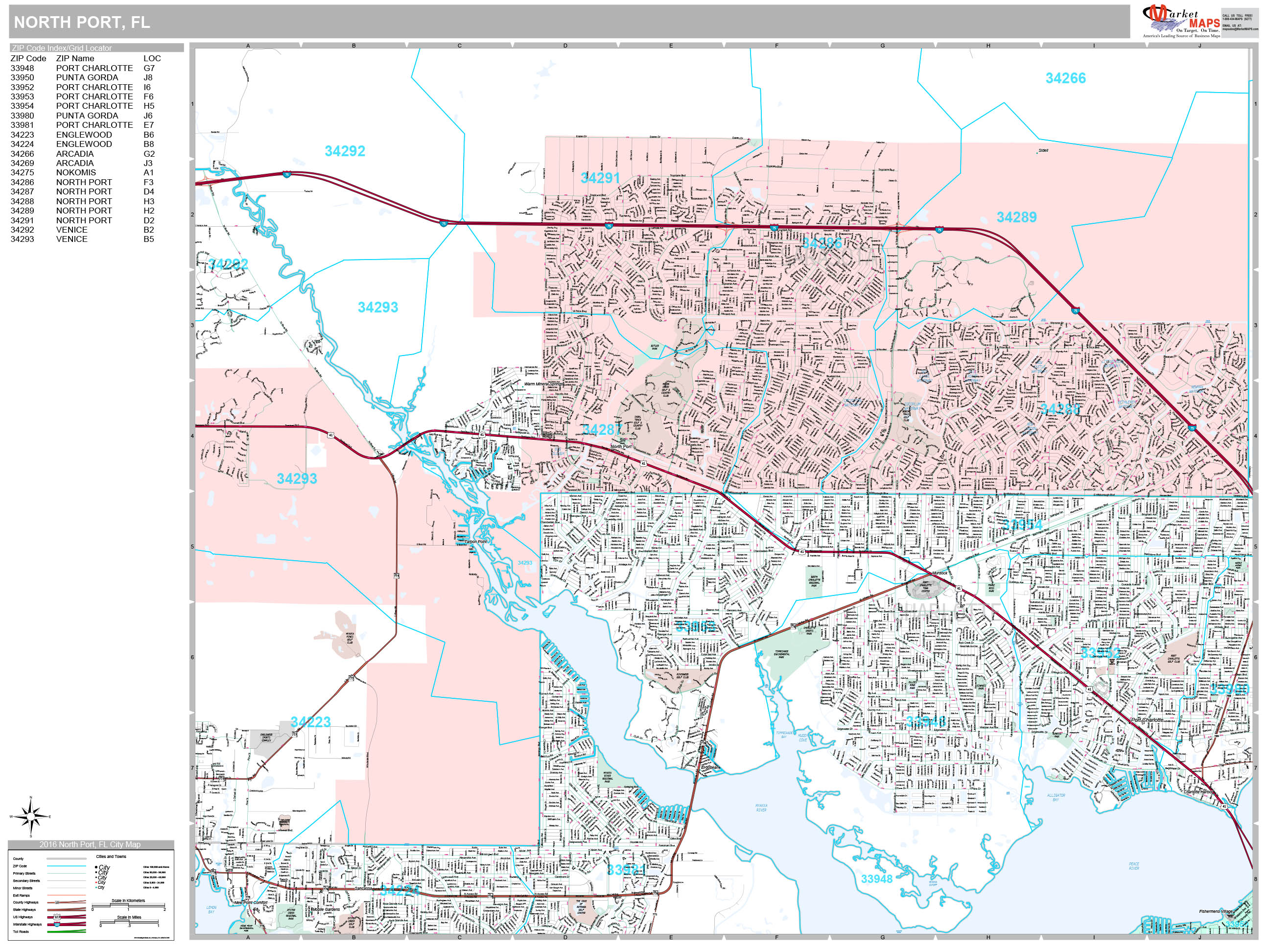 North Port Florida Wall Map (Premium Style) by MarketMAPS MapSales