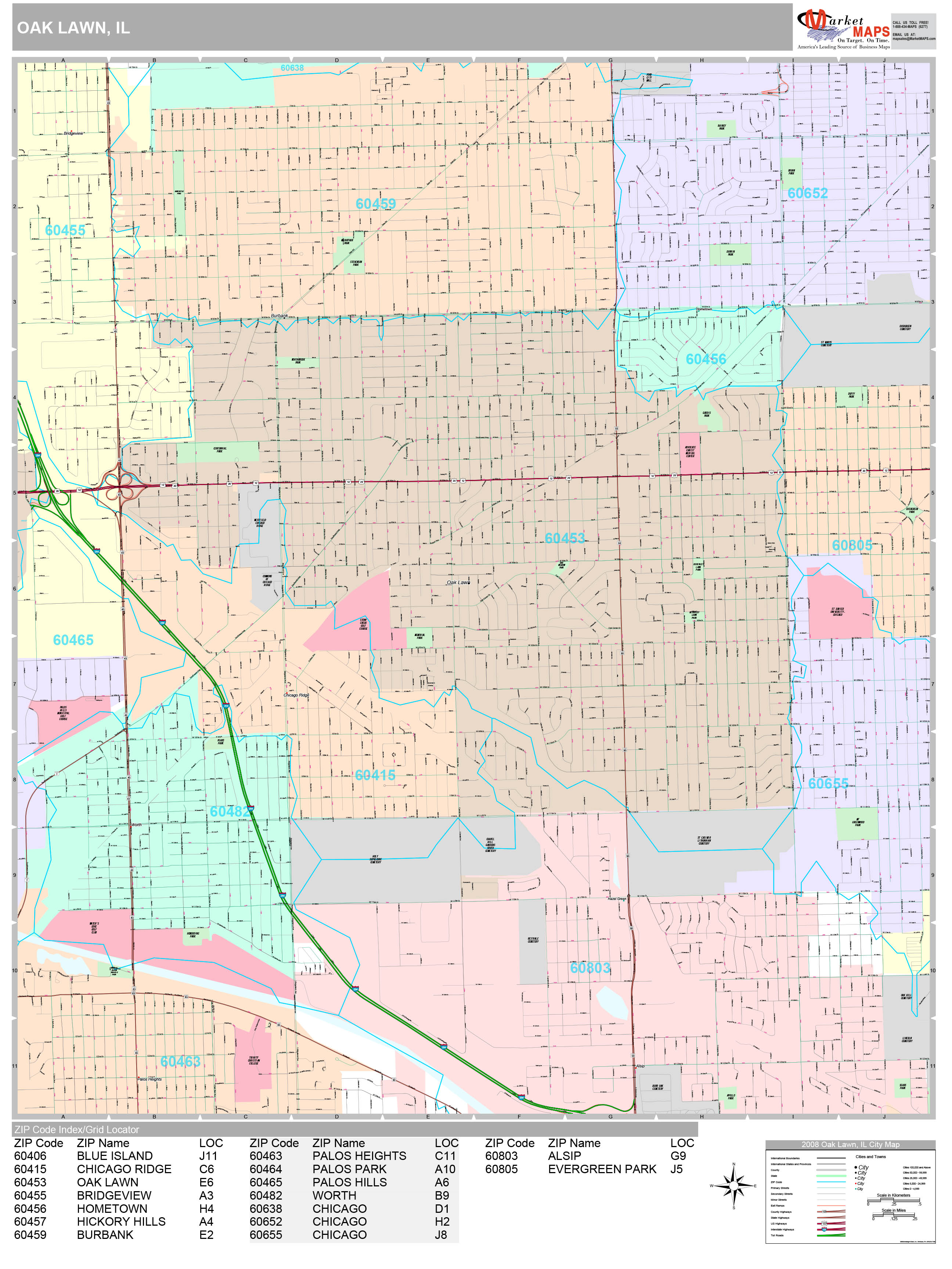 Oak Lawn Illinois Wall Map (Premium Style) by MarketMAPS - MapSales.com