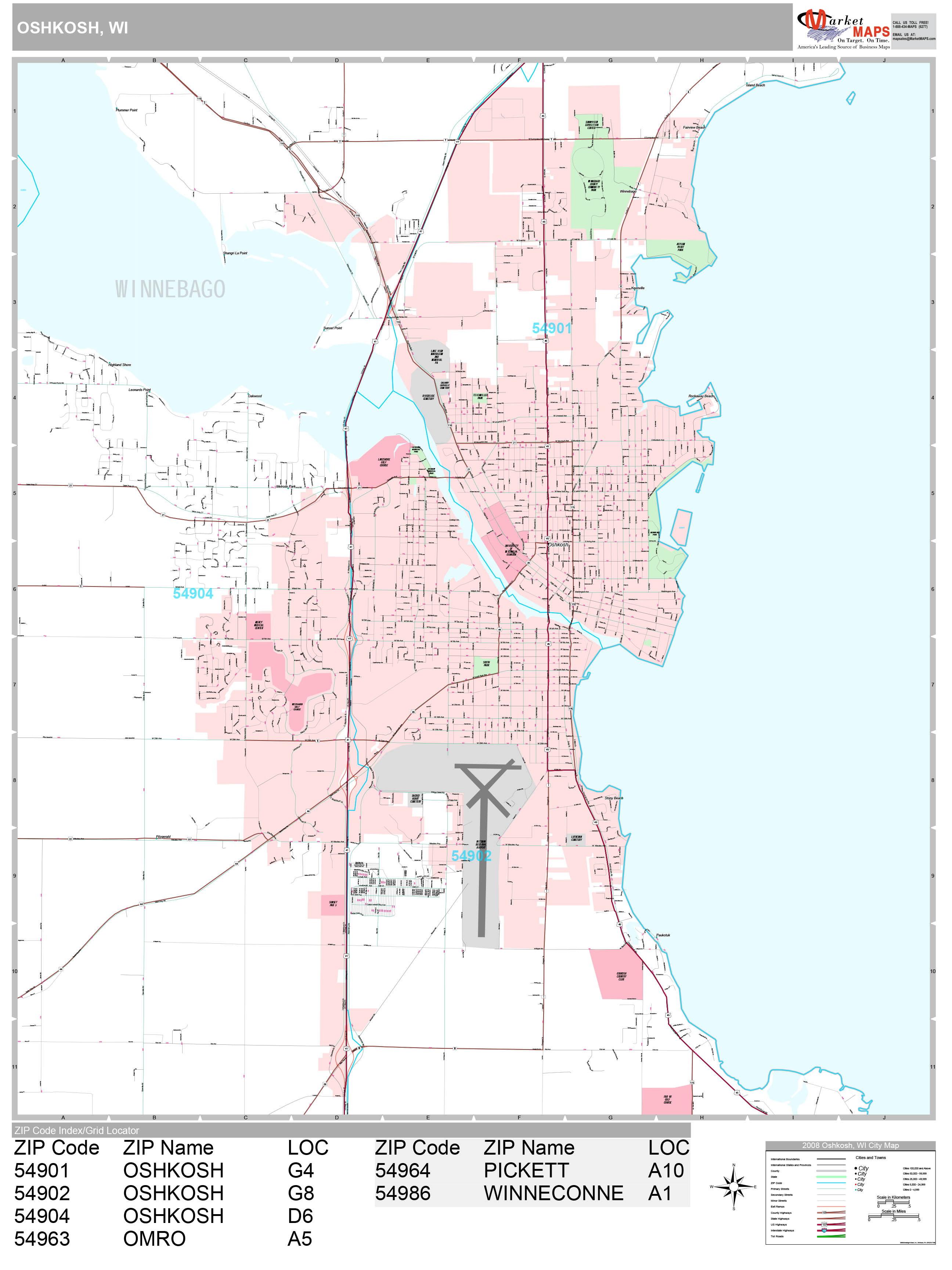 Oshkosh Wisconsin Wall Map (Premium Style) by MarketMAPS