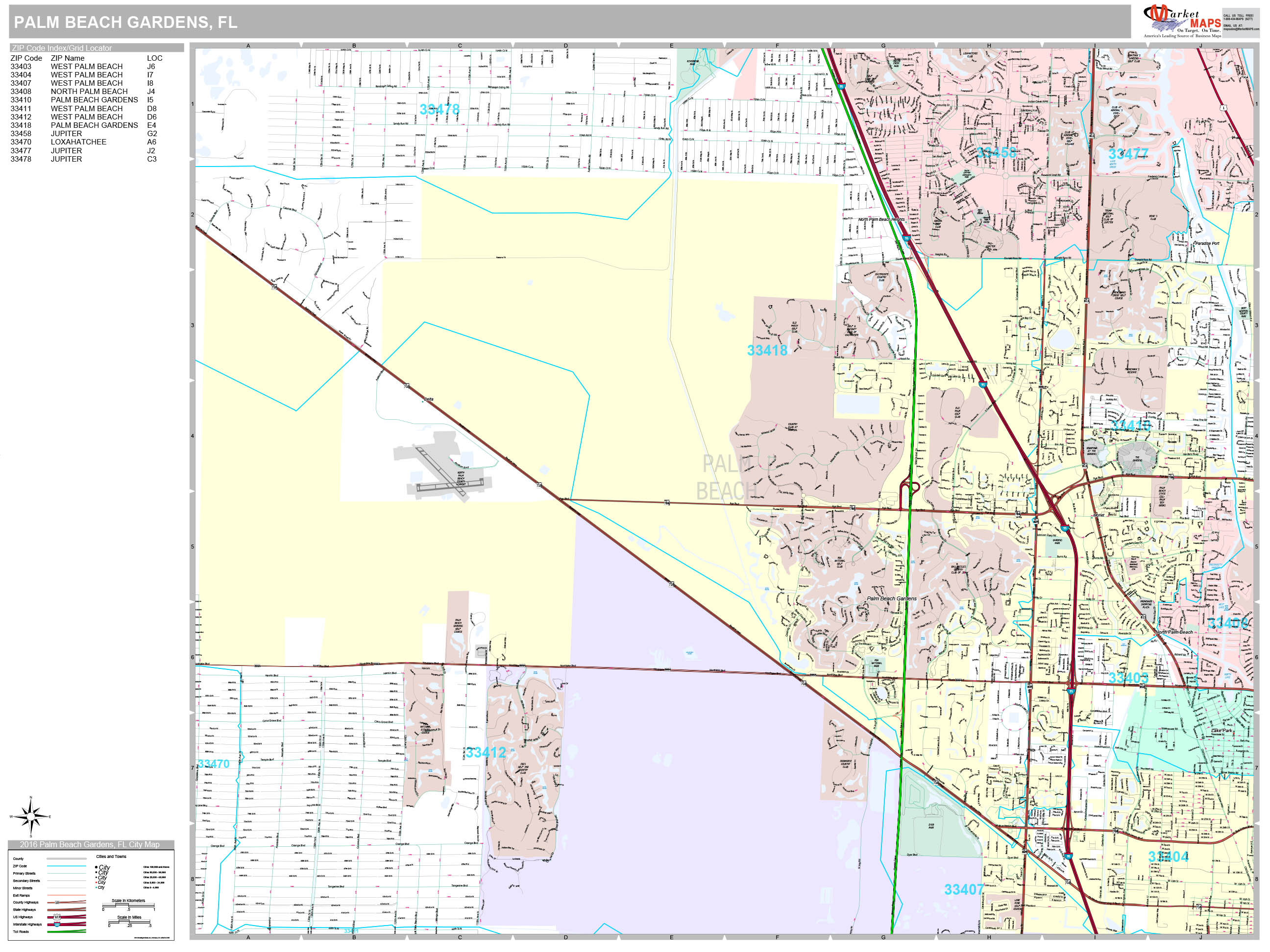 Palm Beach Gardens Florida Wall Map (Premium Style) by MarketMAPS