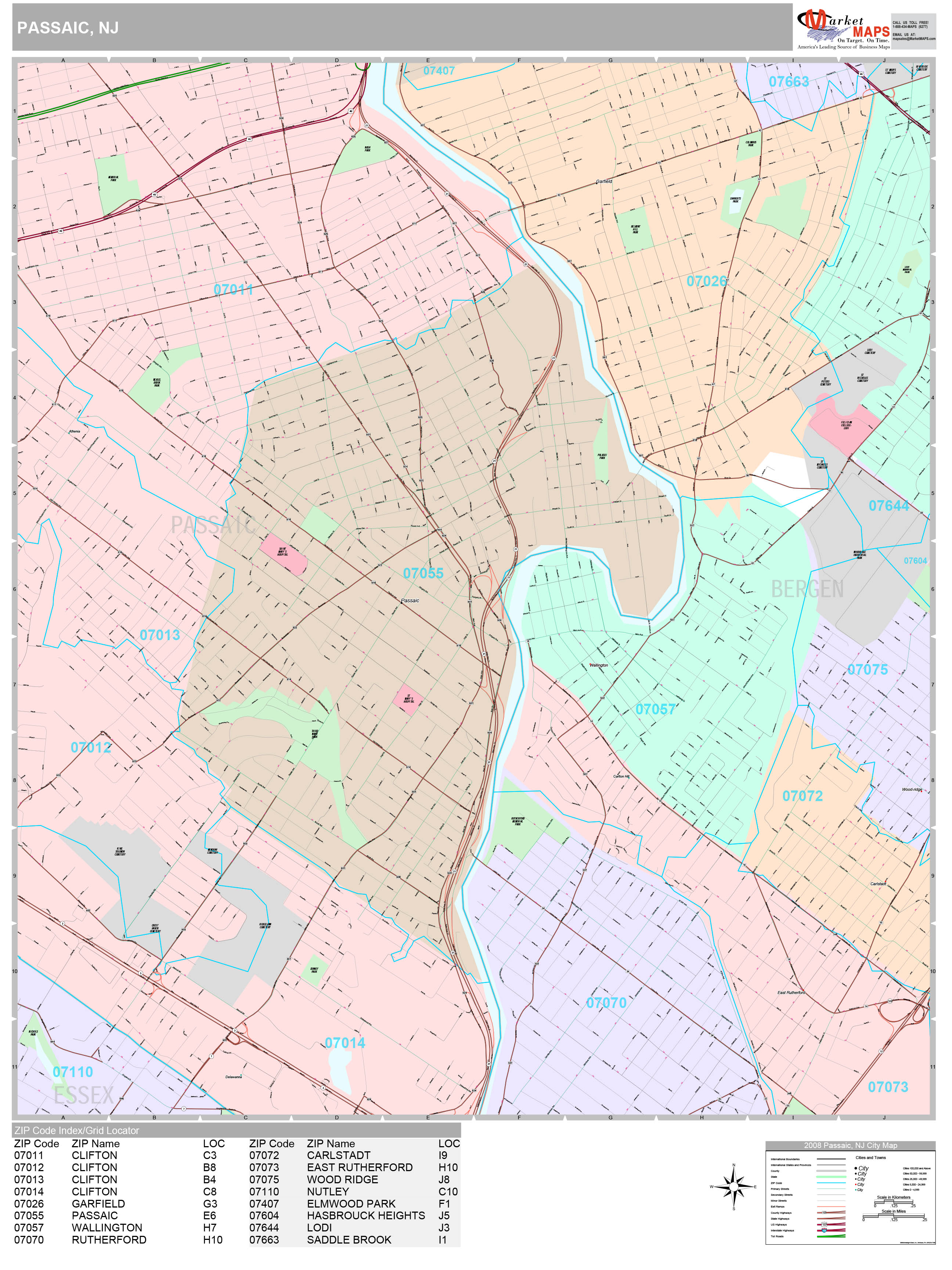 Passaic New Jersey Wall Map Premium Style By Marketmaps Mapsales 0850