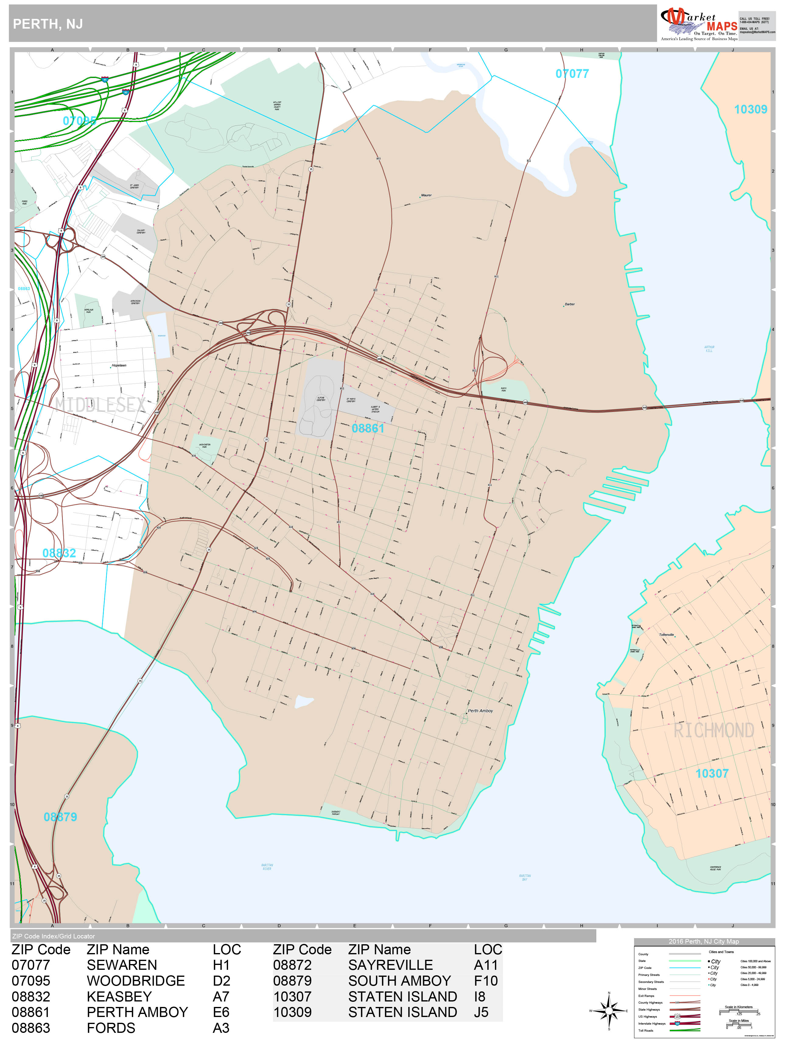 Perth Amboy New Jersey Wall Map Premium Style By Marketmaps Mapsales 3530