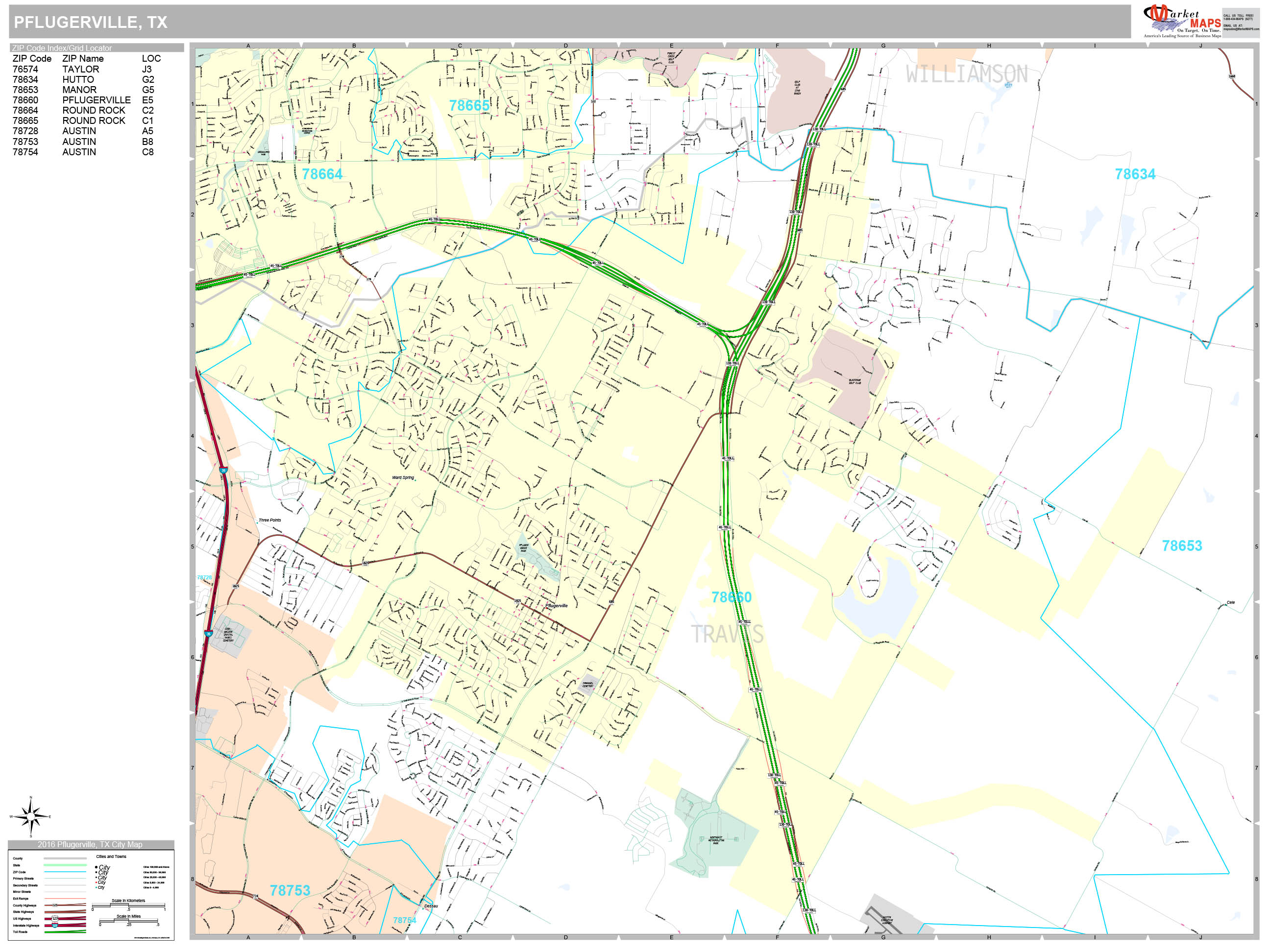 Pflugerville Texas Wall Map (Premium Style) by MarketMAPS - MapSales