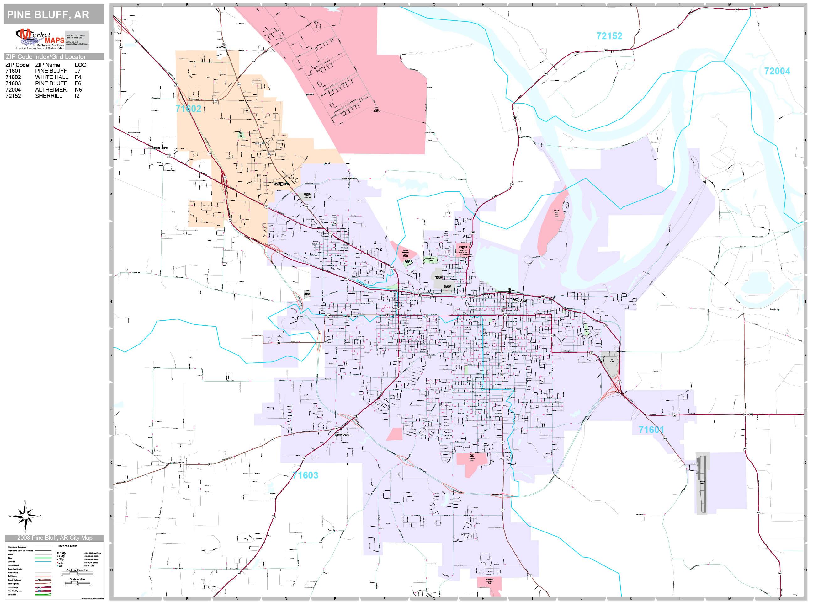 Pine Bluff Arkansas Wall Map (Premium Style) by MarketMAPS