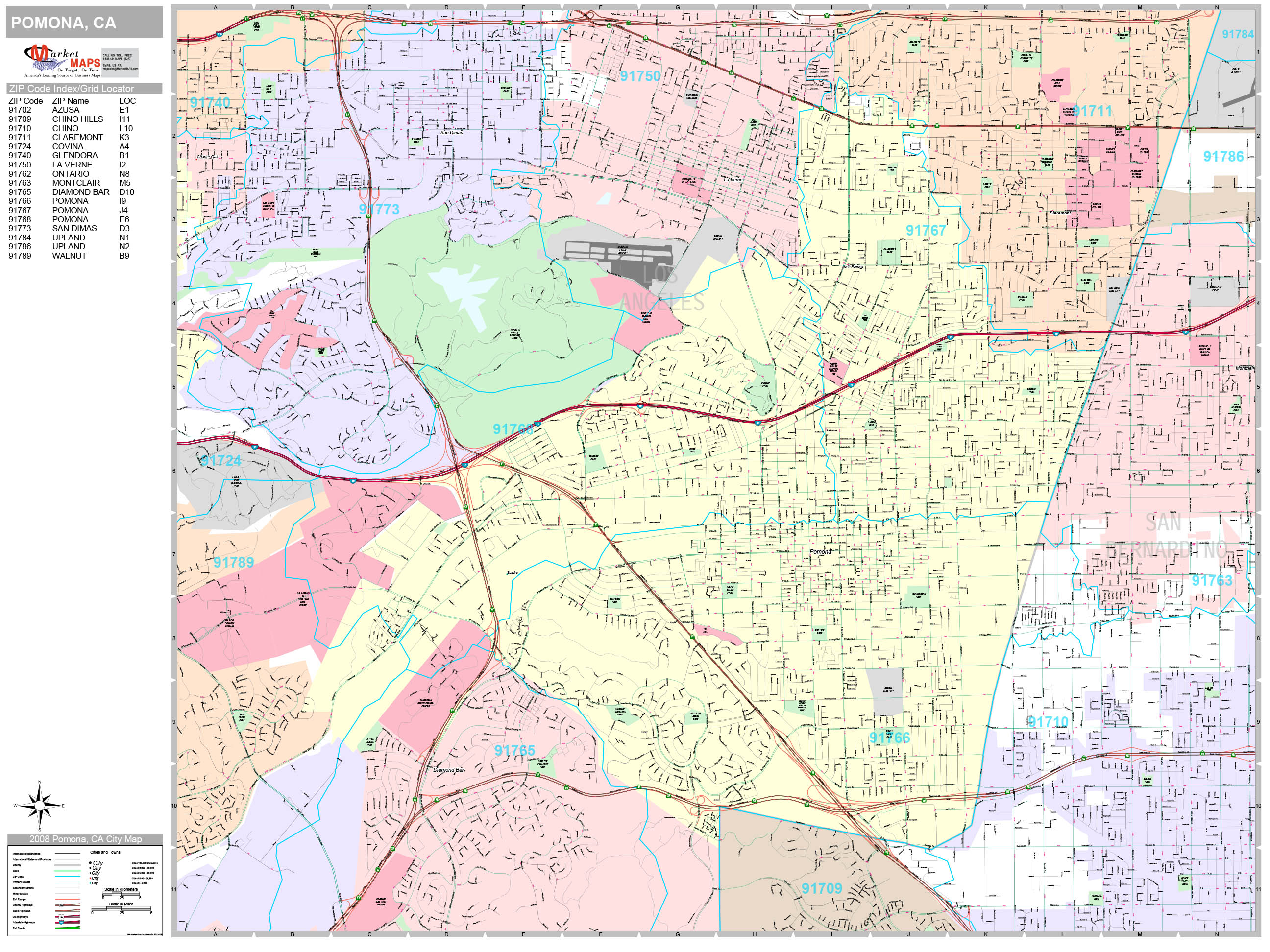 Pomona California Wall Map (Premium Style) by MarketMAPS