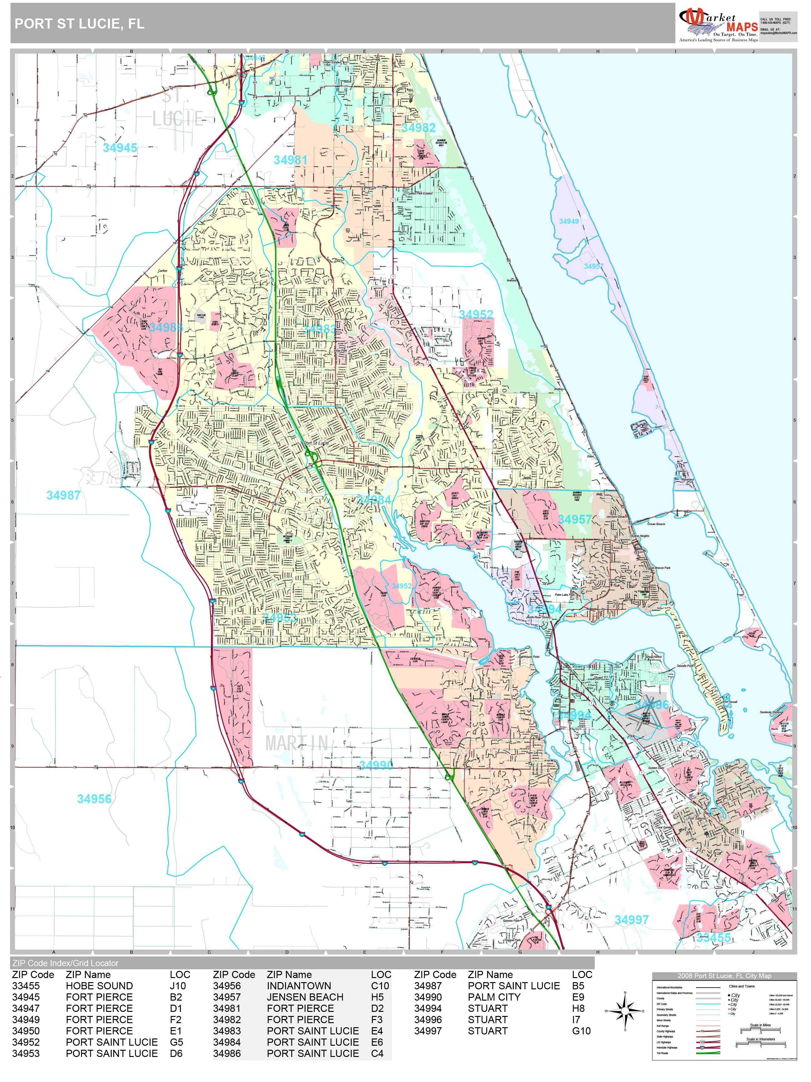 Port St. Lucie Florida Wall Map (Premium Style) by MarketMAPS